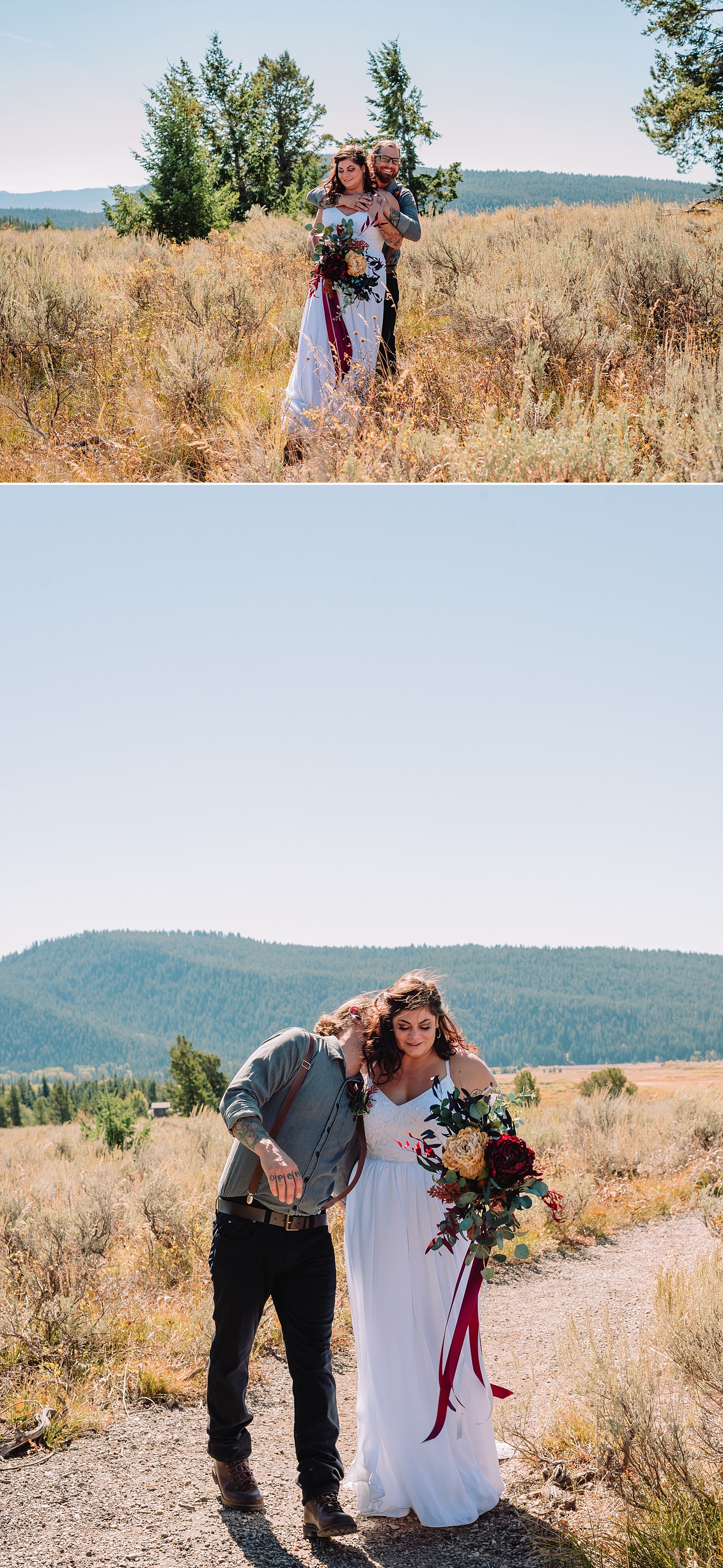 bride and groom in the teton mountains