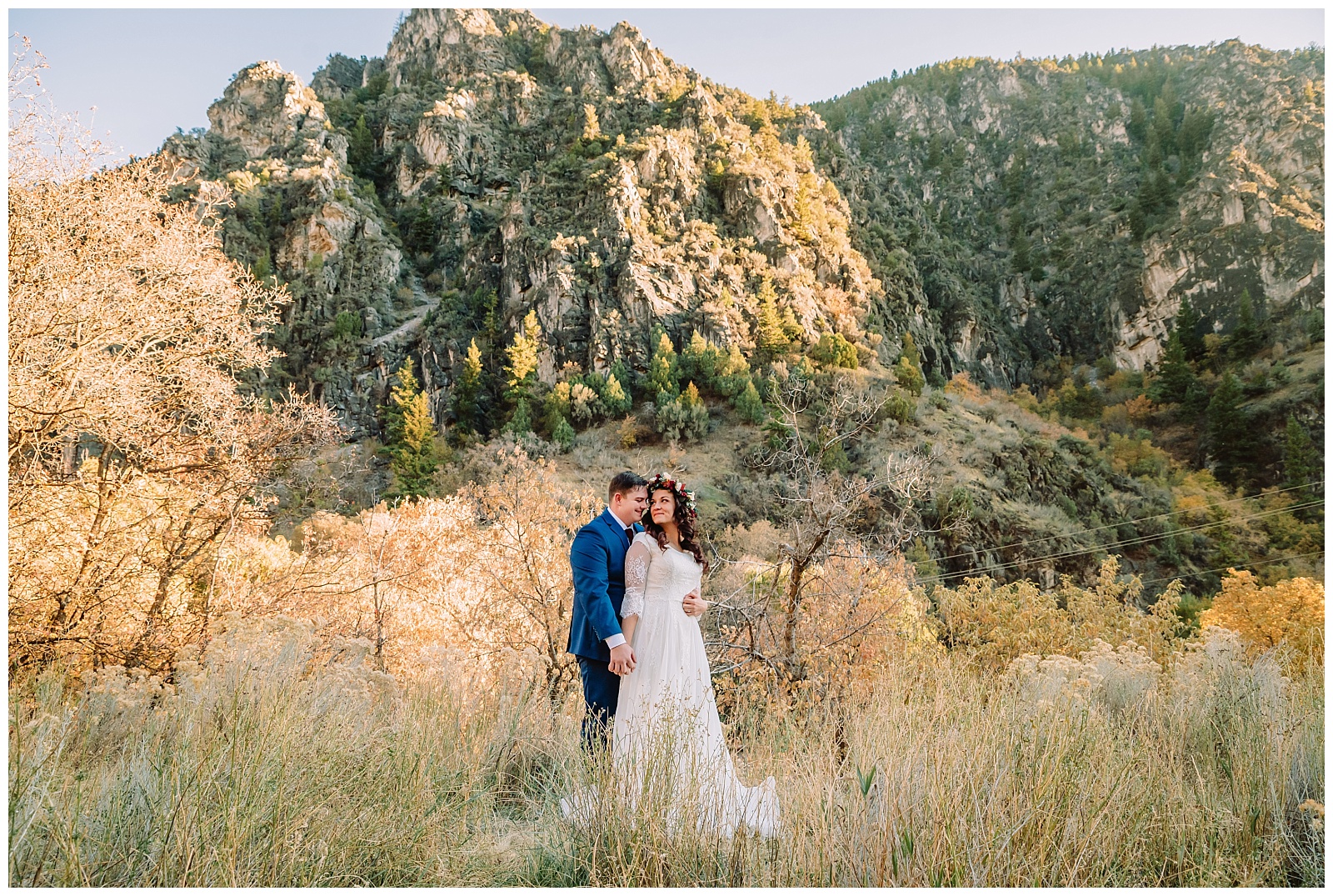 bride and groom wedding photos in logan canyon