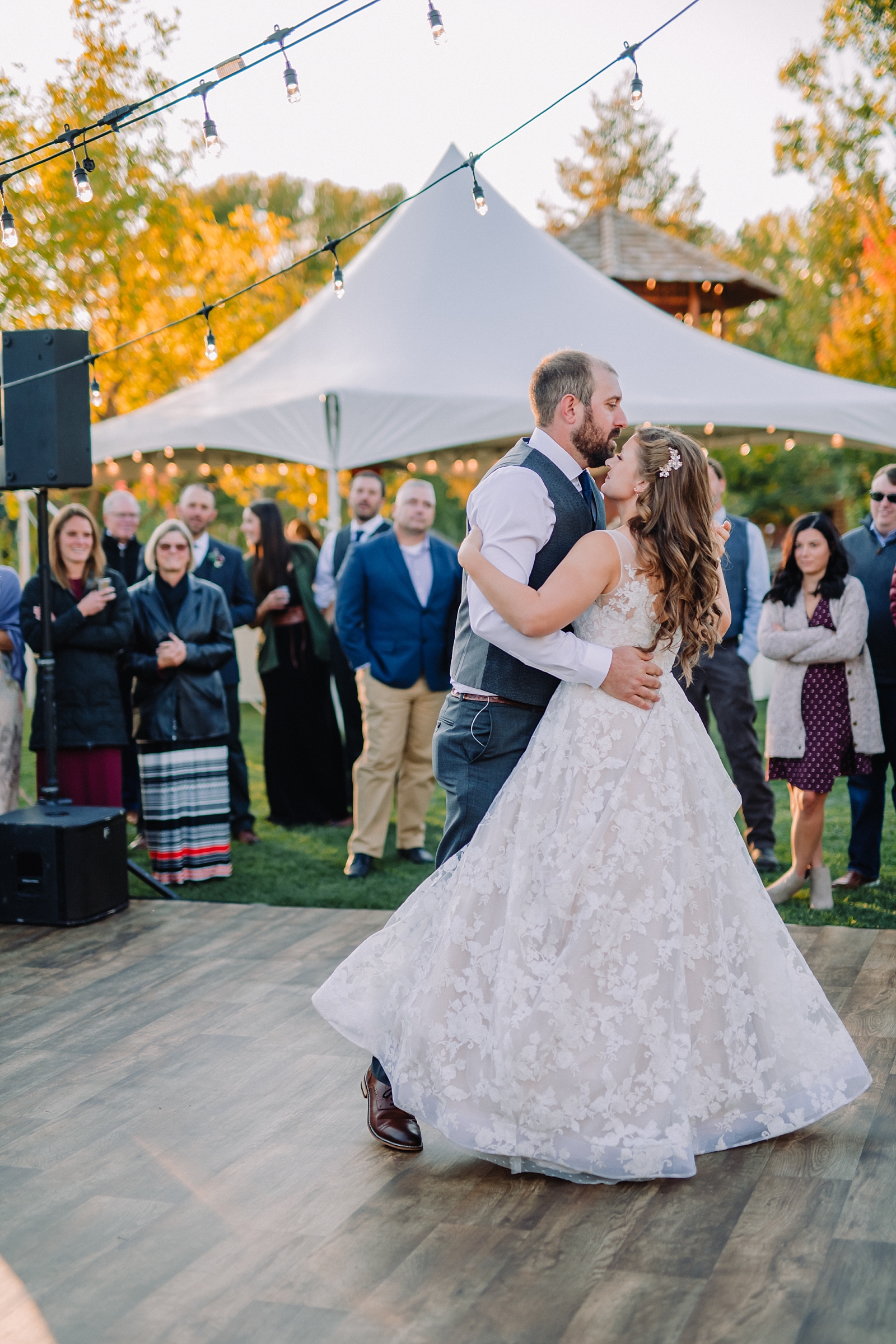couple dancing during first dance after elopement in Jackson Hole