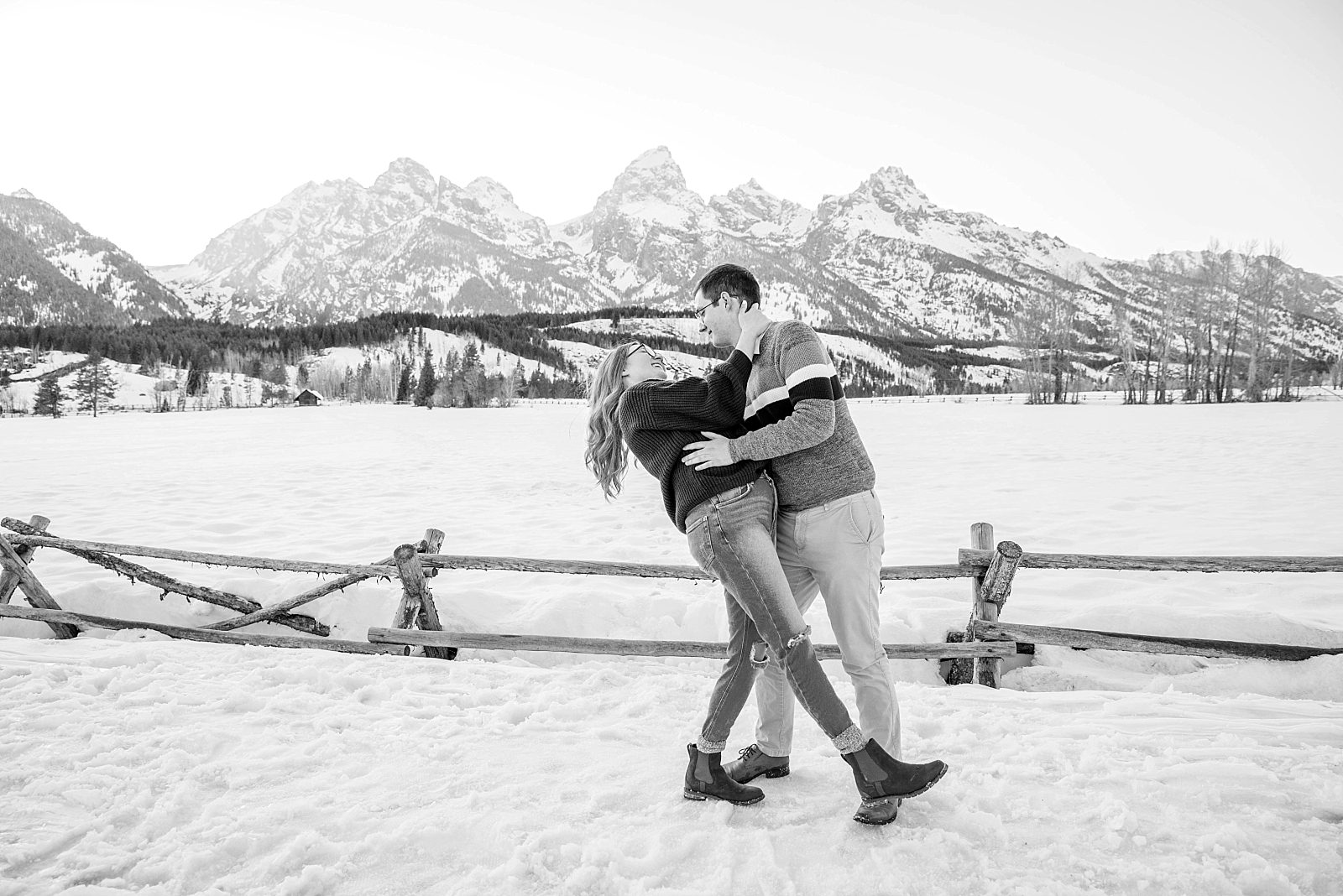 couple dancing during outdoor engagement session in Grand Teton National Park
