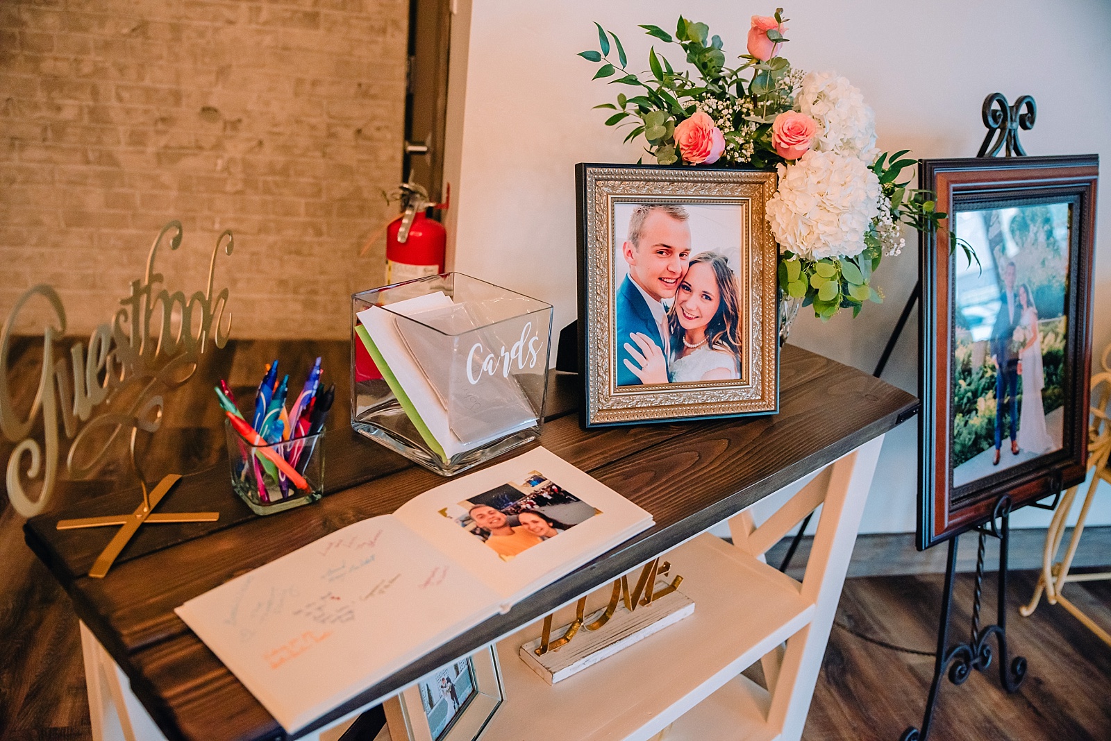 guest book with photos of couple throughout