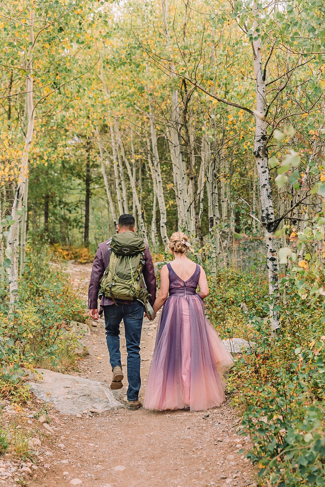 hiking elopement, unique wedding dress, intimate fall elopement at schwabacher's landing, teton elopement packages