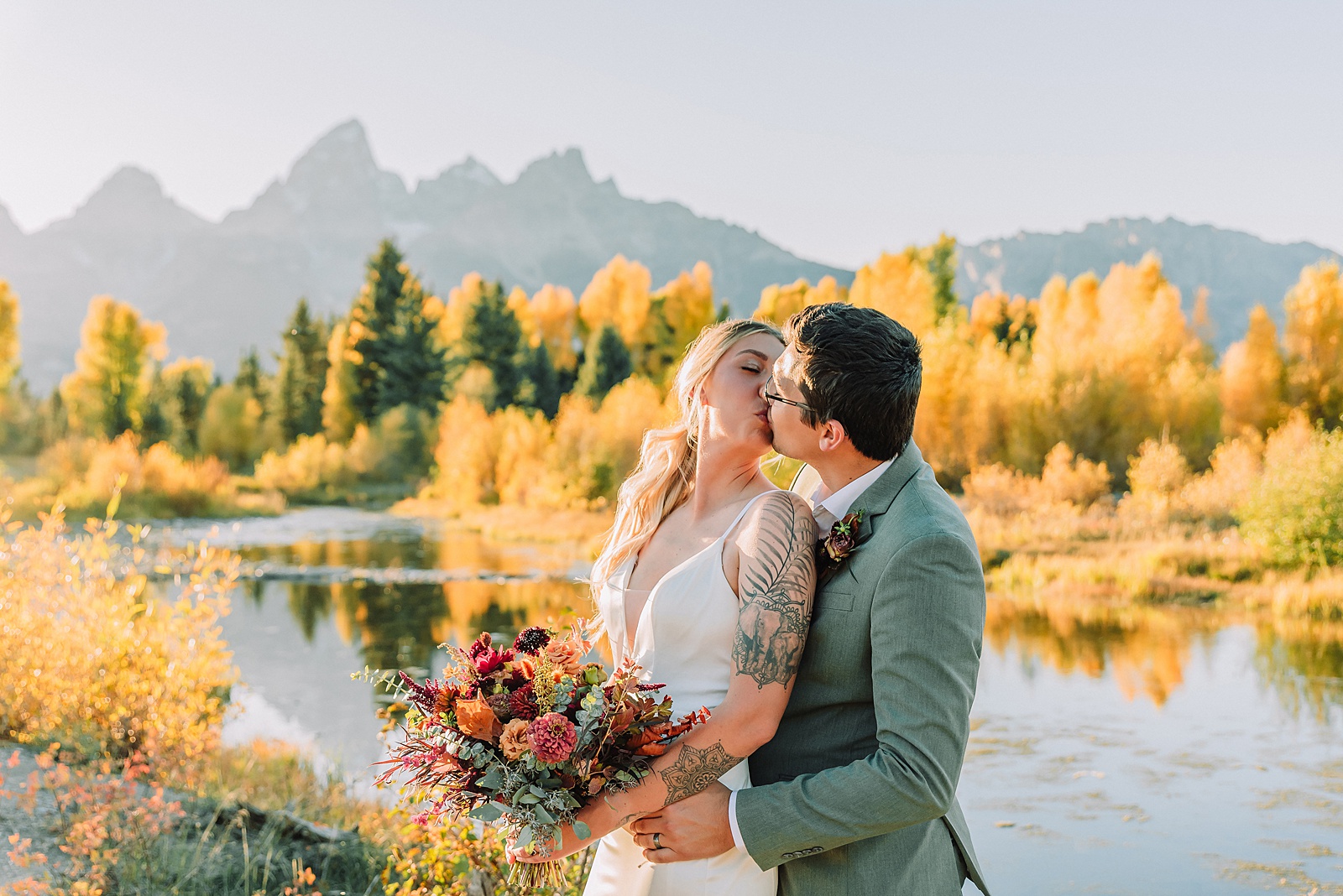 bride and groom elope in grand teton national park in jackson wyoming