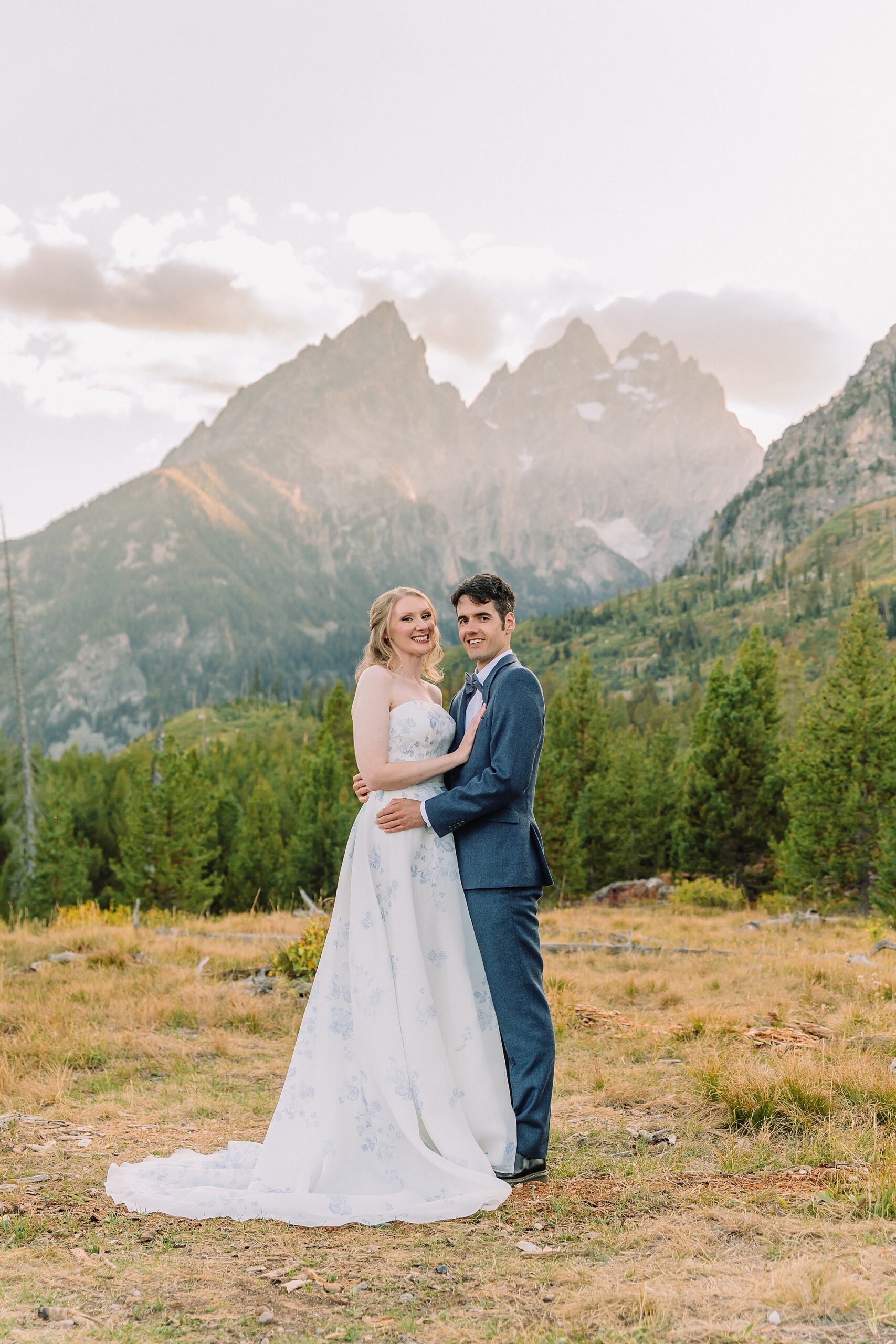 bride and groom in grand tetons elopement