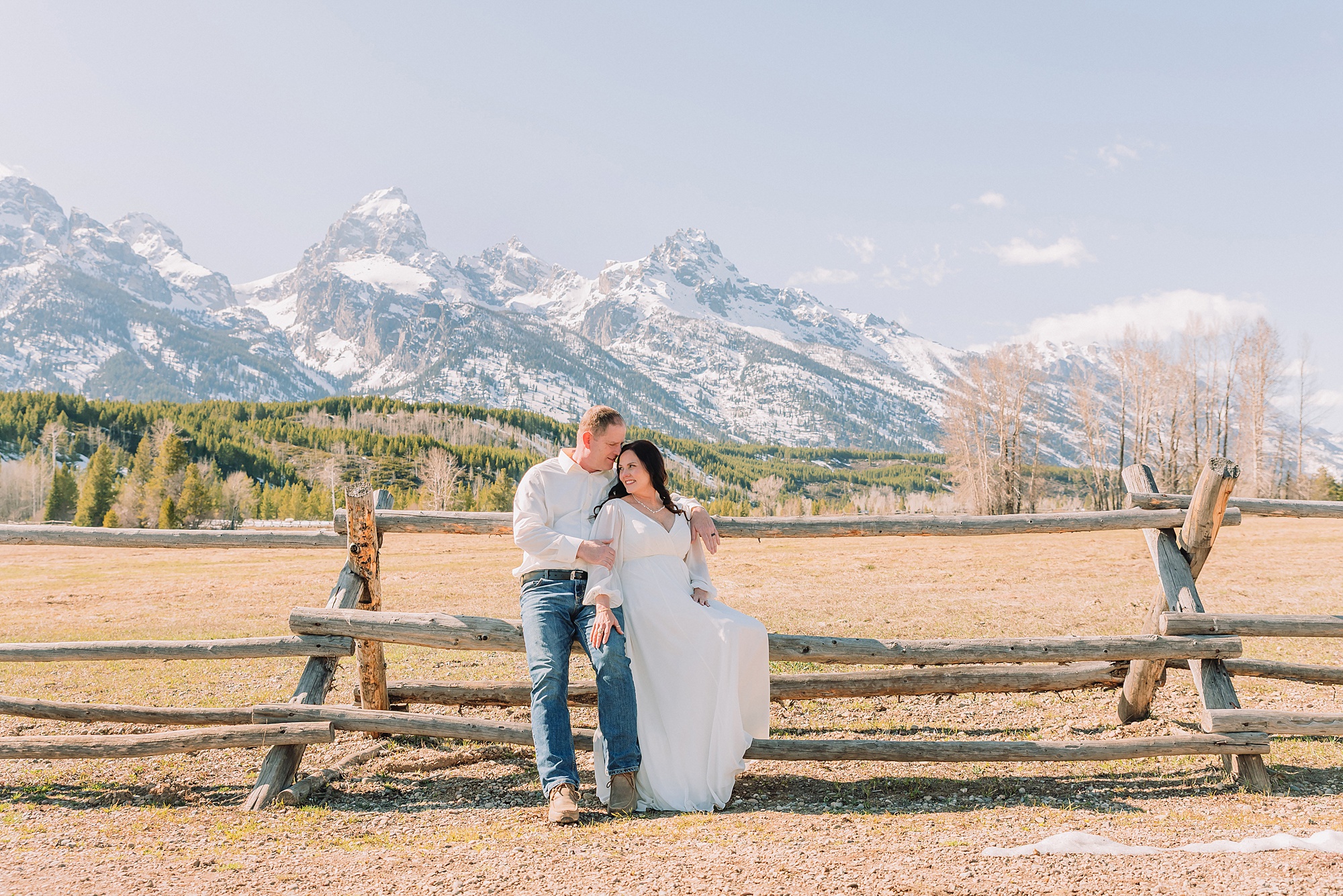 Cottonwood Creek buckrail fence couple photos Taggart Lake Trailhead mountain wedding portraits Jackson Hole elopement photographer mountain ceremonies Best Jackson Hole wedding photographer for intimate elopements