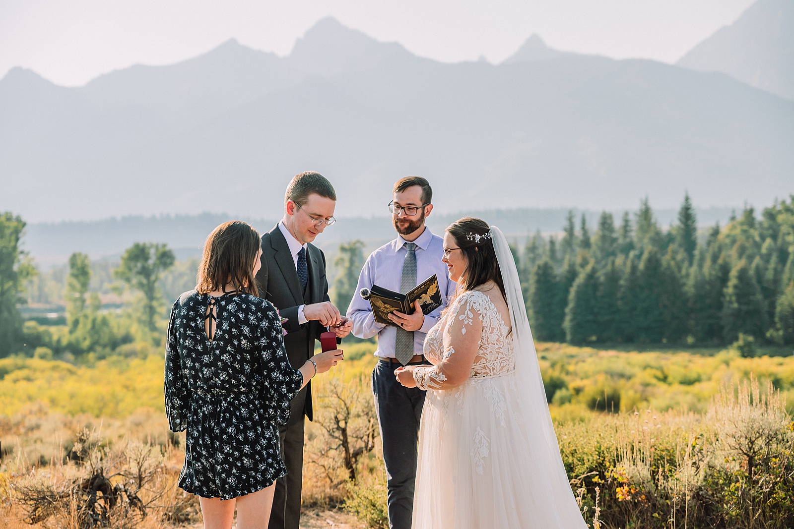 Grand Teton National Park intimate wedding ceremony Blacktail Ponds Overlook elopement photography vegan wedding cupcakes Wyoming baker Brandon Sanderson Cosmere themed wedding details dispersed ceremony permit Grand Teton wedding