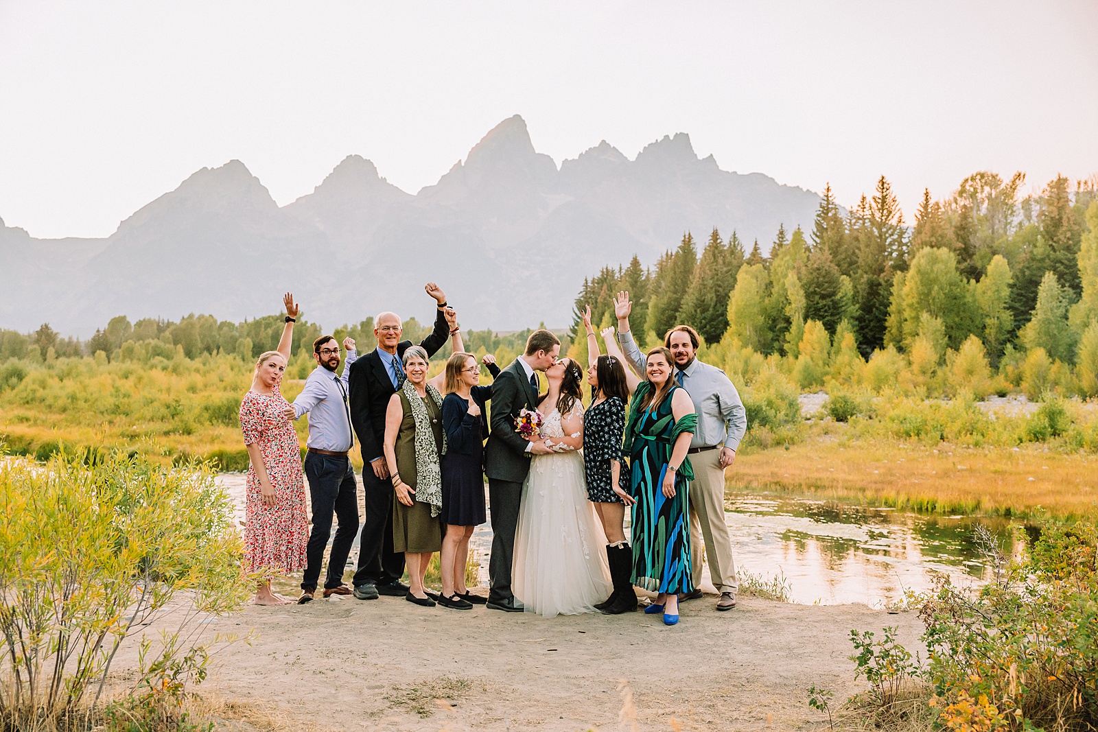 Schwabacher Landing sunset wedding photos Grand Teton elopement photography session intimate Jackson Hole wedding photography golden hour Schwabacher Landing couples photos
