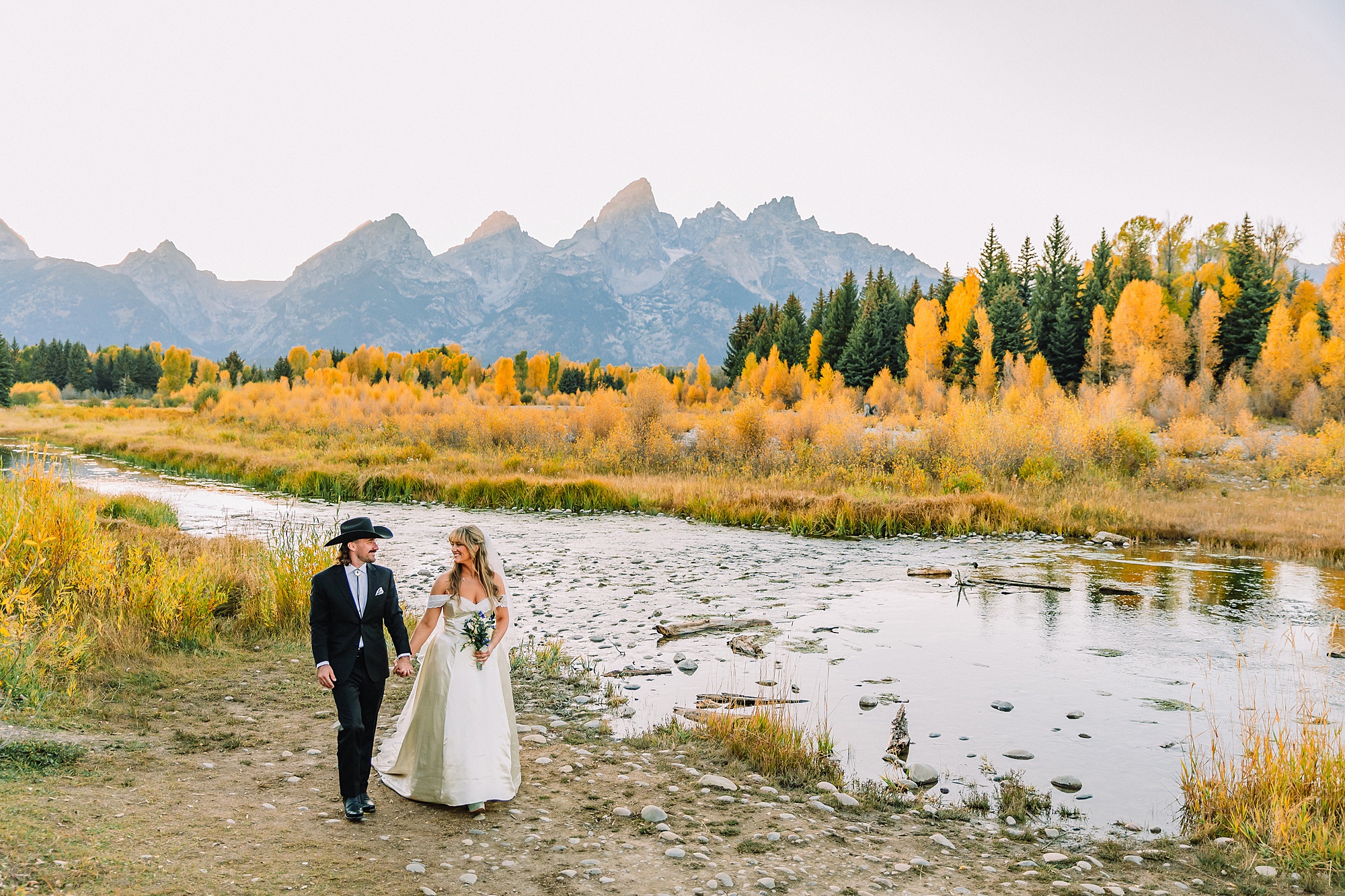 Schwabacher Landing fall colors wedding Grand Teton National Park micro wedding Grand Teton wedding locations fall colors rustic chapel wedding log cabin ceremony Jackson Hole Wedding Photographers Grand Teton Elopement Photographer Jackson Hole Micro Wedding