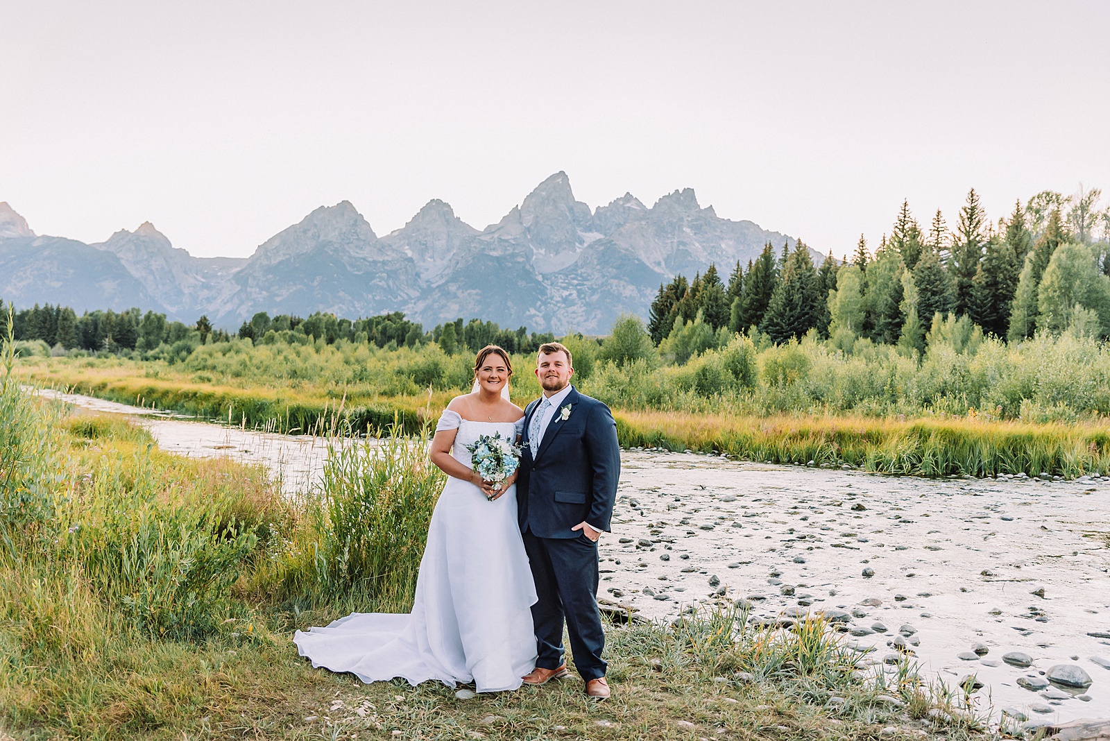 intimate Jackson Hole wedding photography Schwabacher Landing wedding portraits Jackson Hole destination wedding photographer golden hour Schwabacher Landing couples photos Grand Teton elopement photography session