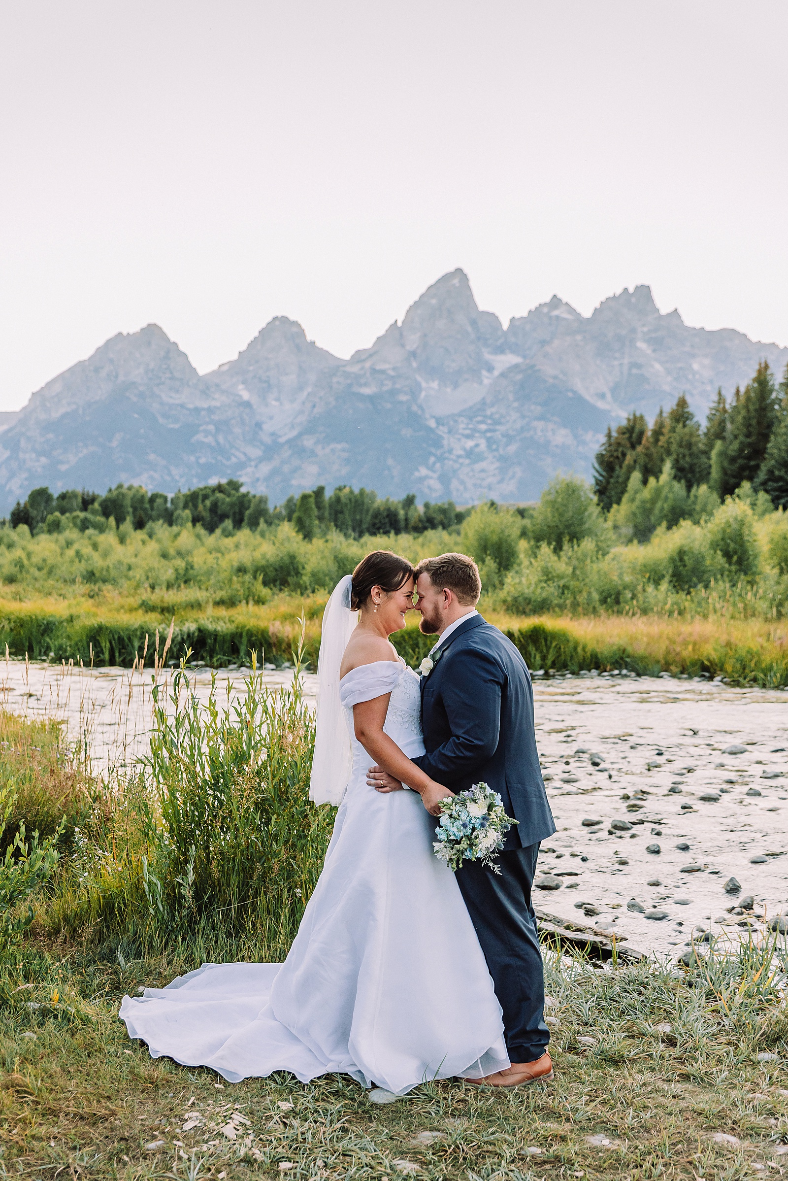 intimate Jackson Hole wedding photography Schwabacher Landing wedding portraits Jackson Hole destination wedding photographer golden hour Schwabacher Landing couples photos Grand Teton elopement photography session
