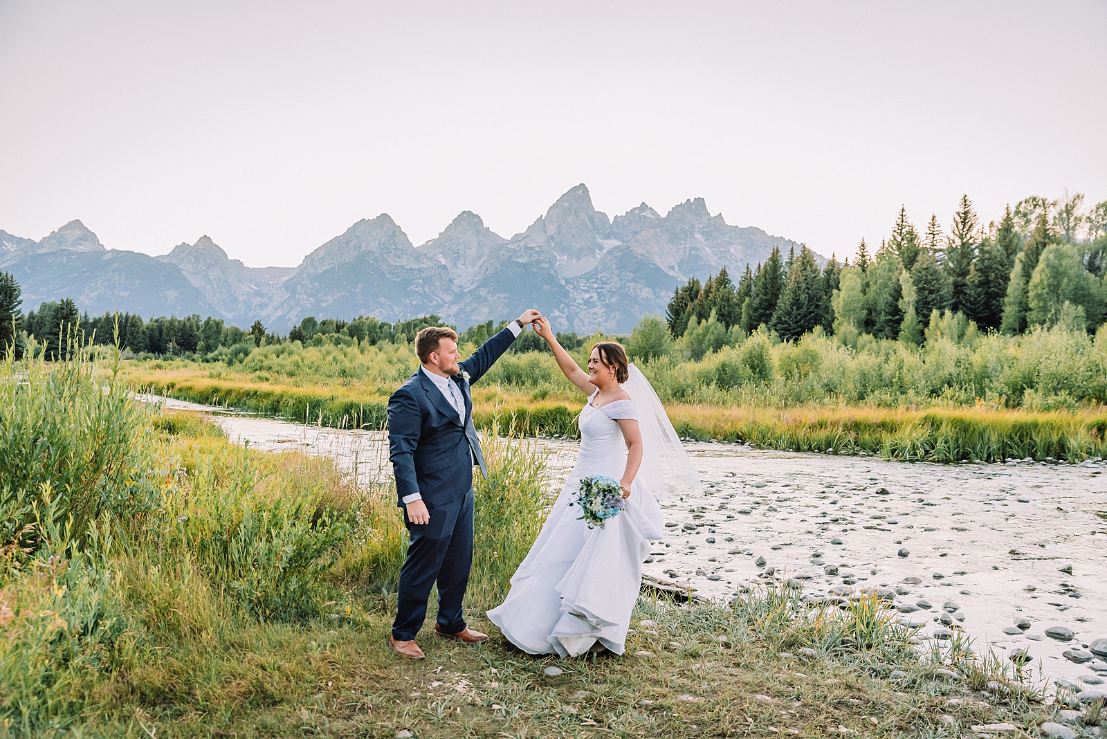 intimate Jackson Hole wedding photography Schwabacher Landing wedding portraits Jackson Hole destination wedding photographer golden hour Schwabacher Landing couples photos Grand Teton elopement photography session