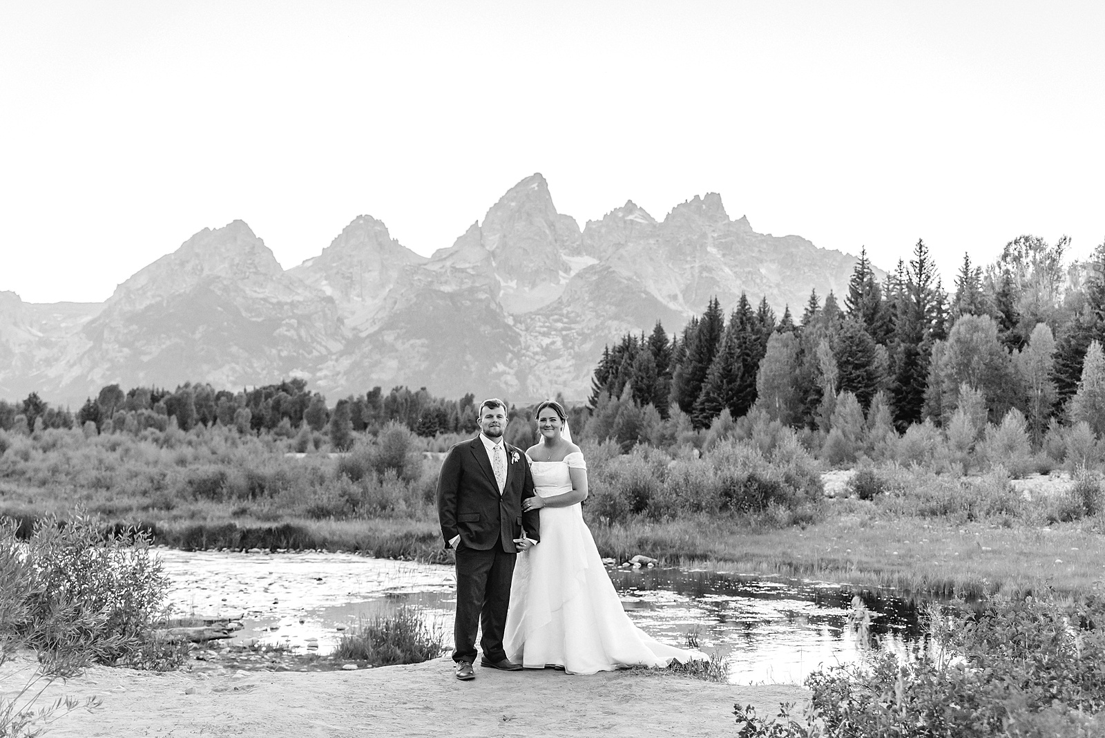 intimate Jackson Hole wedding photography Schwabacher Landing wedding portraits Jackson Hole destination wedding photographer golden hour Schwabacher Landing couples photos Grand Teton elopement photography session