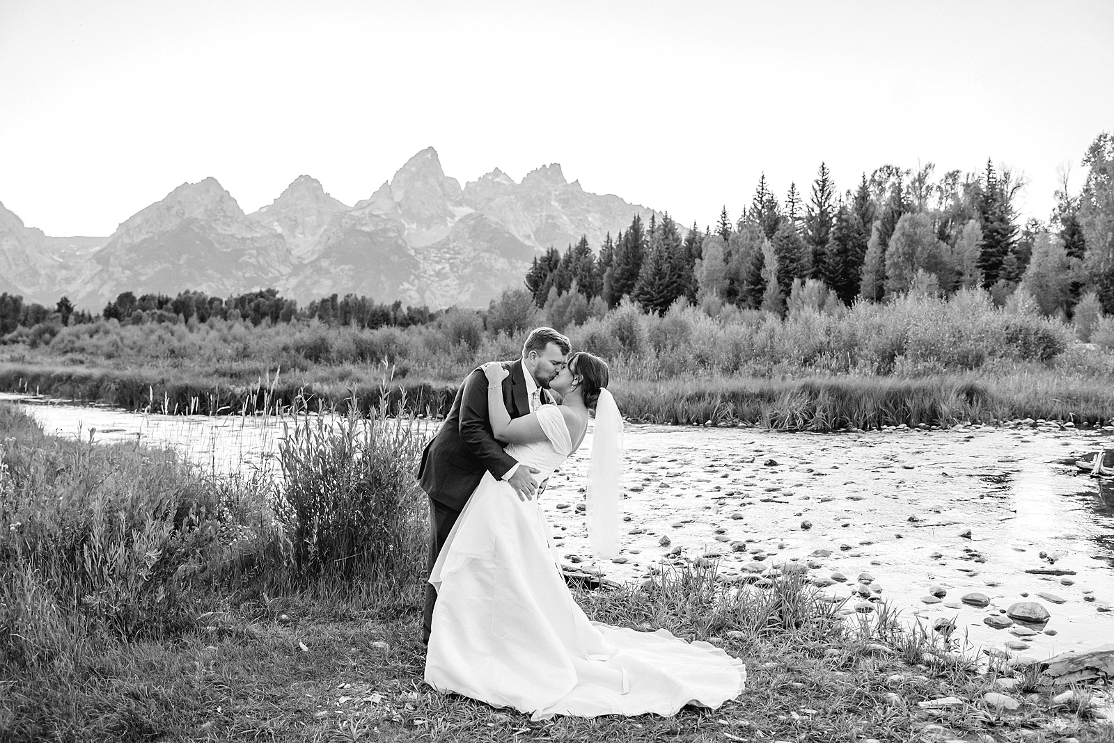 intimate Jackson Hole wedding photography Schwabacher Landing wedding portraits Jackson Hole destination wedding photographer golden hour Schwabacher Landing couples photos Grand Teton elopement photography session