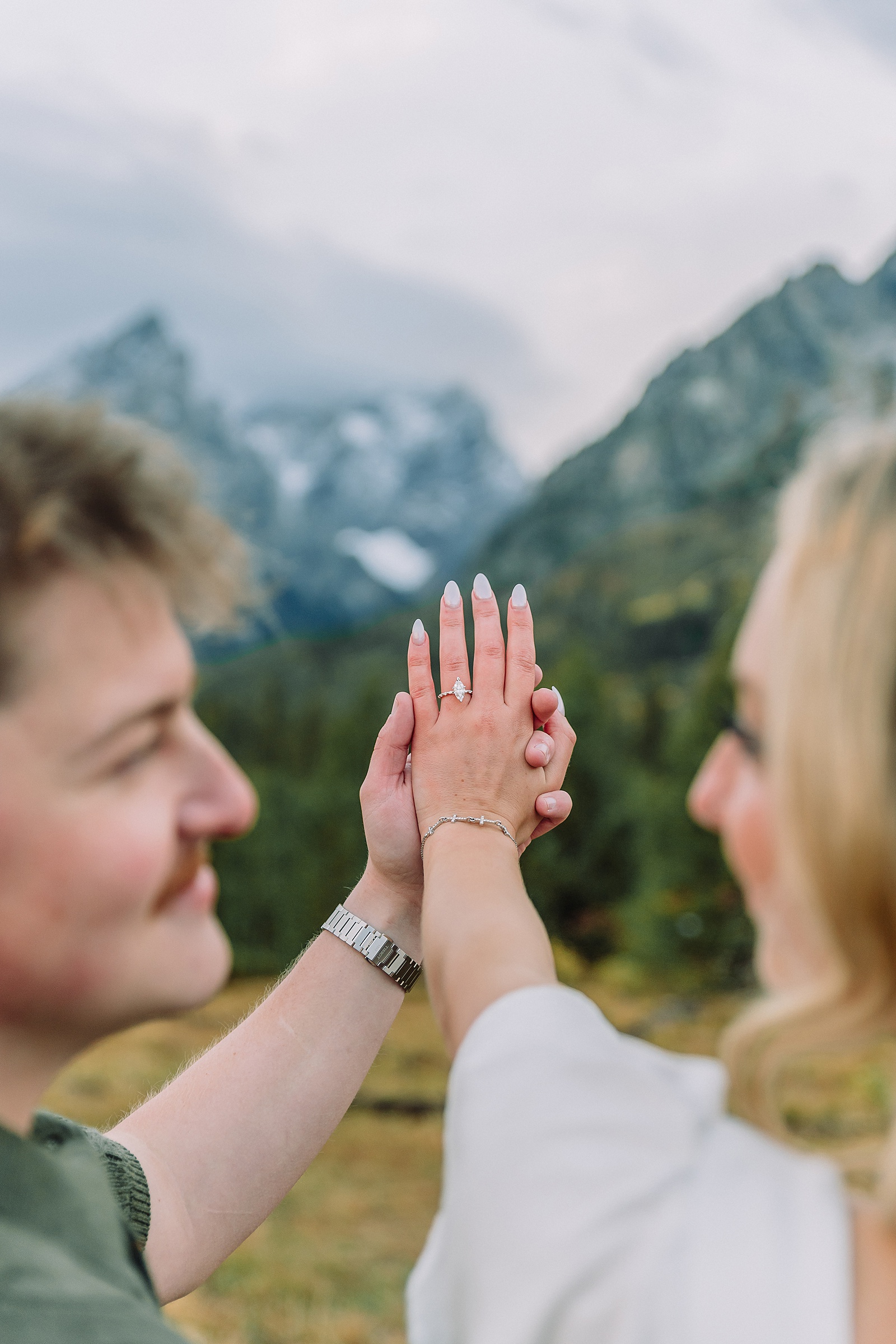 String Lake fall engagement photos Grand Teton National Park Rainy day engagement photos Grand Teton National Park fall Fall colors engagement session String Lake Wyoming mountains Couple getting engaged with Teton mountain peaks in background jackson hole engagement photographer