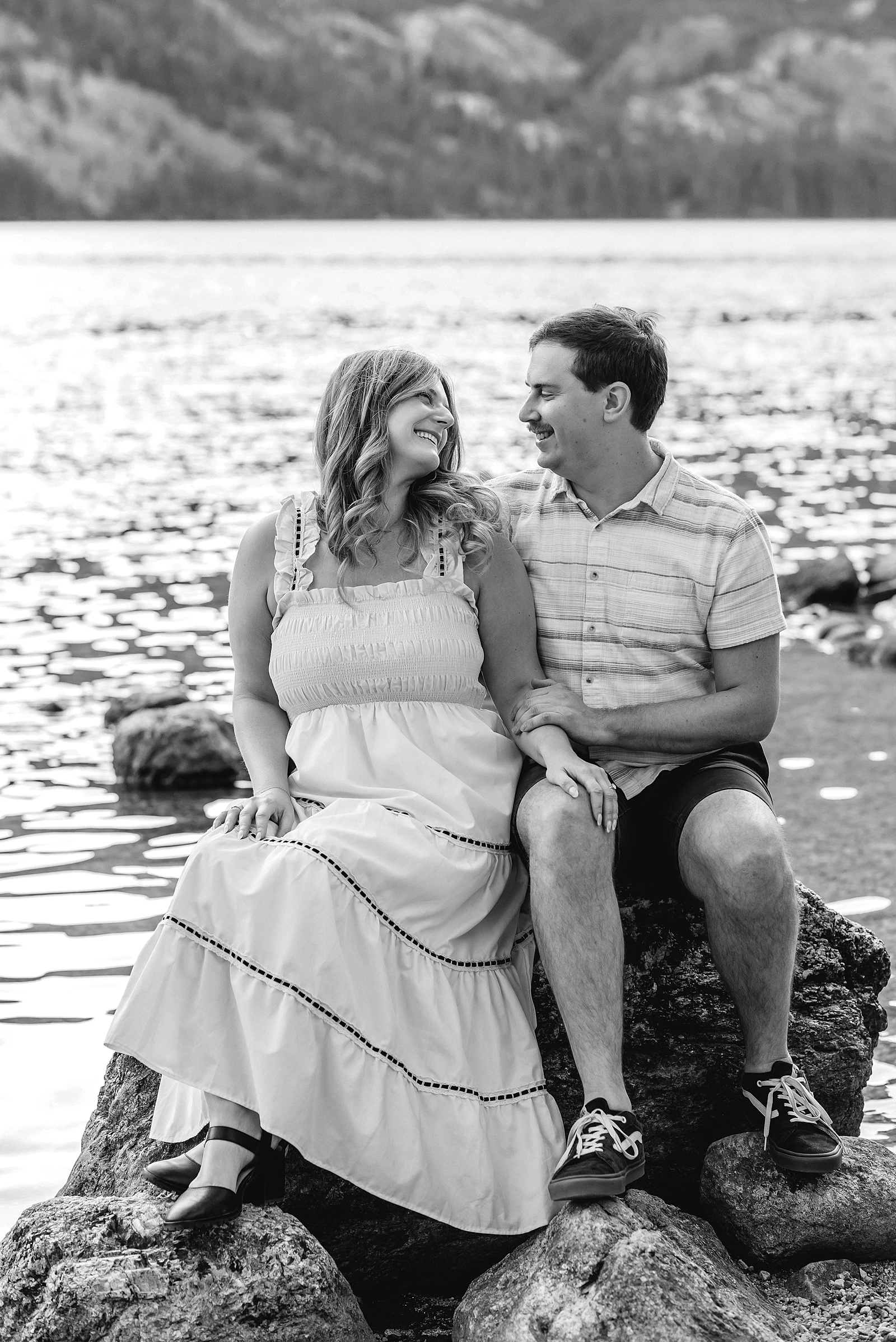Jackson Hole engagement photos at Jenny Lake Grand Teton proposal photographer Jenny Lake Lodge engagement session mountain proposal photography Wyoming lakeside couple photos grand teton national park