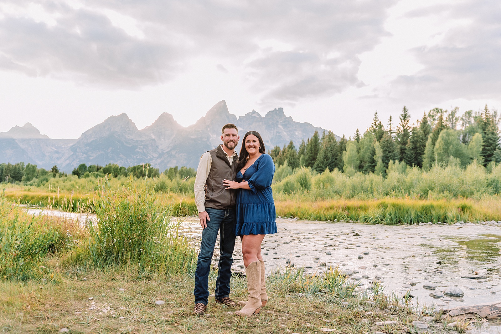 Jackson Hole surprise proposal at Schwabacher Landing Grand Teton surprise proposal photographer Jackson Hole engagement photos along Snake River surprise proposal reaction photography Wyoming Schwabacher Landing proposal photos romantic Jackson Hole couple photography Grand Teton National Park proposal ideas Wyoming mountain surprise engagement session