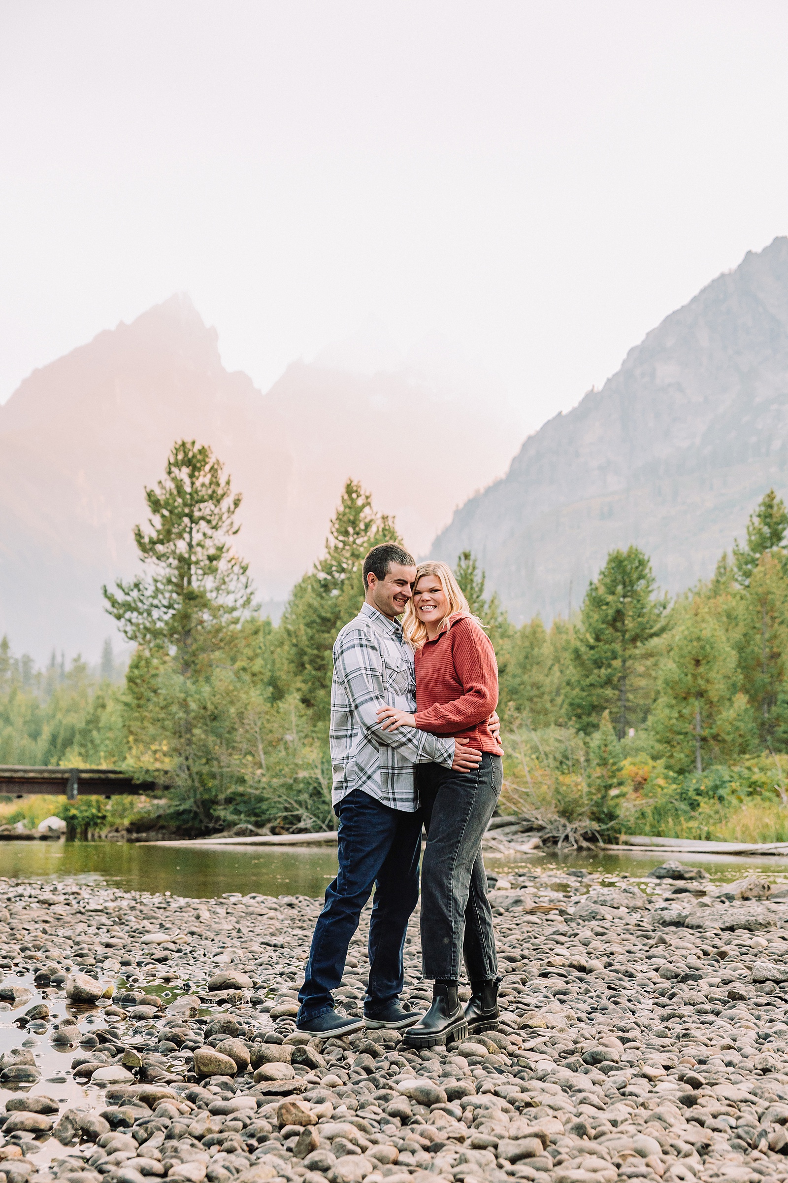 String Lake engagement photos in Grand Teton National Park Jackson Hole mountain engagement photography Teton engagement session at String Lake LDS temple wedding engagement photos Tetons fall engagement photo outfits Jackson Hole String Lake Wyoming couple photography session