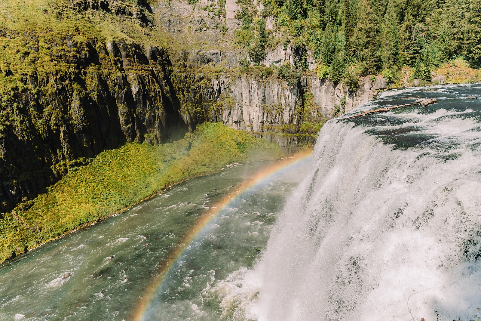 Mesa Falls Idaho proposal photography Upper Mesa Falls engagement photos boardwalk Idaho waterfall proposal photographer Mesa Falls rainbow proposal pictures