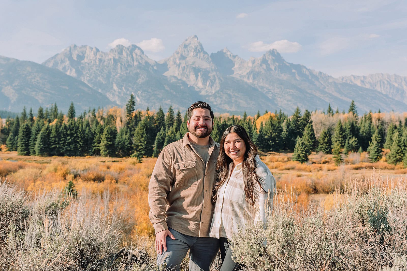 October proposal session in Jackson Hole Blacktail Ponds Overlook engagement photos mid-day proposal photography Grand Tetons fall proposal photographer Jackson Hole Wyoming