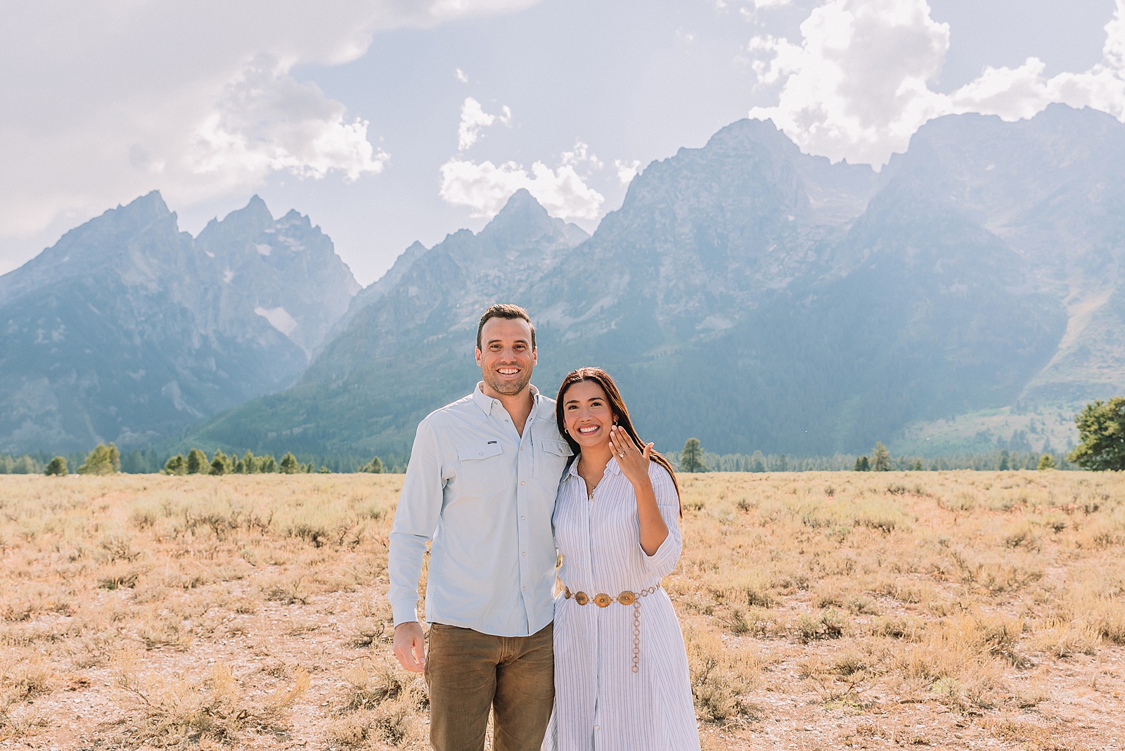 Engagements in the Tetons cathedral view turnout engagement session grand teton national park proposal photography august proposal grand teton wyoming intimate mountain proposal photography