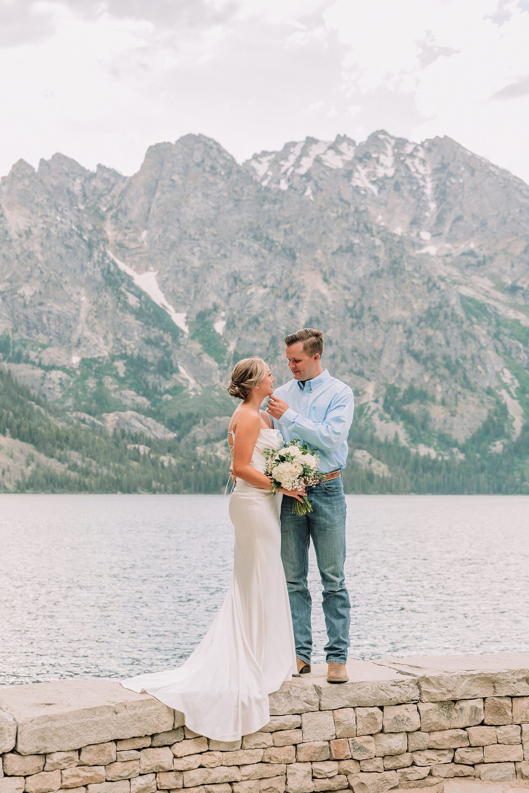 Jenny Lake elopement photos with family Jenny Lake stone staircase wedding photos Grand Teton National Park intimate wedding photography Jackson Hole elopement photographer for families Tetons Elopement Photographer