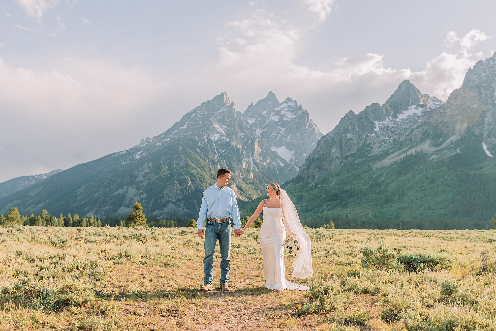 Jackson Hole Wedding Photography Cathedral Group Turnout couple portraits Jackson Hole elopement photographer for families Wyoming mountain elopement with children Summer Grand Teton elopement pictures