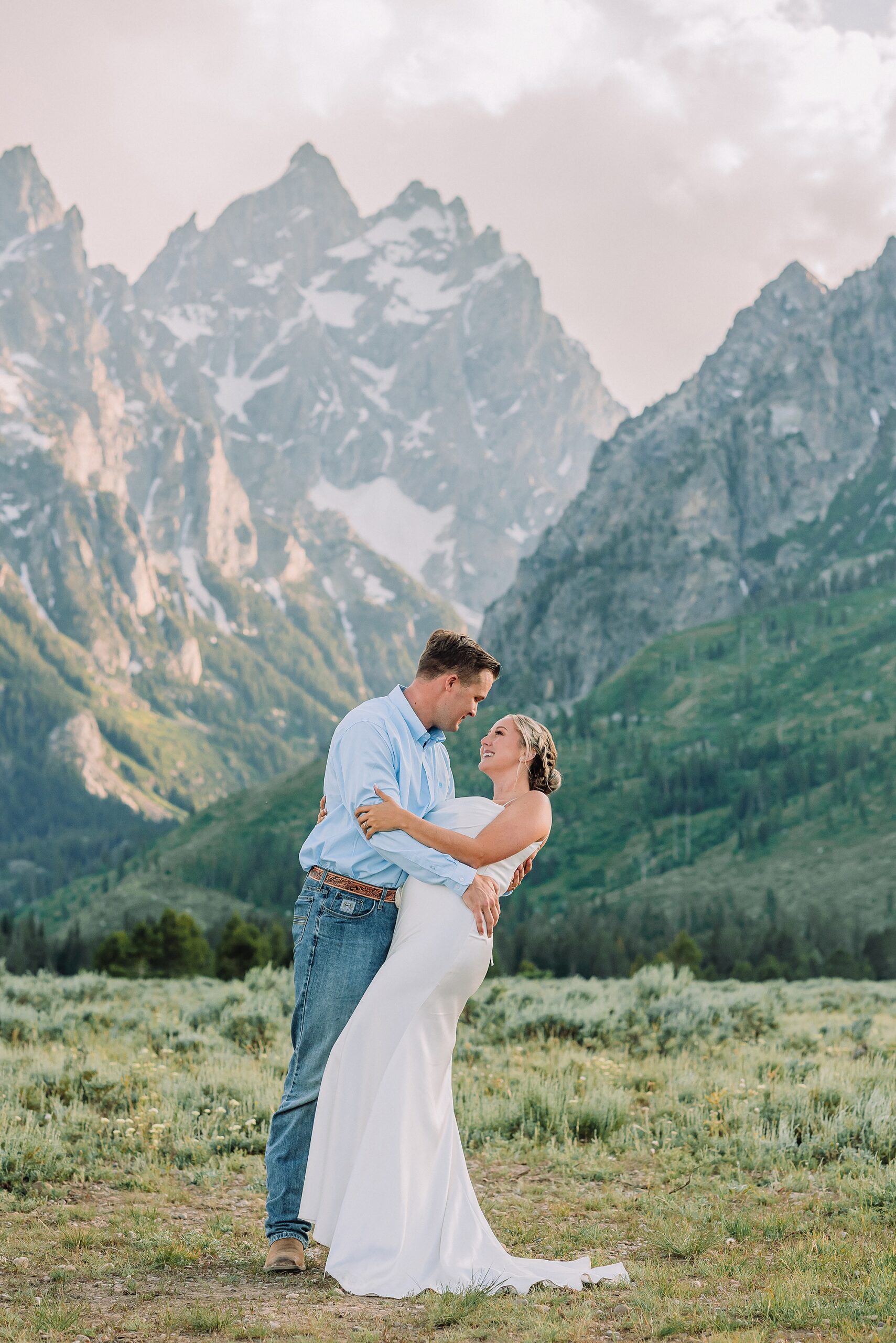 Jackson Hole Wedding Photography Cathedral Group Turnout couple portraits Jackson Hole elopement photographer for families Wyoming mountain elopement with children Summer Grand Teton elopement pictures