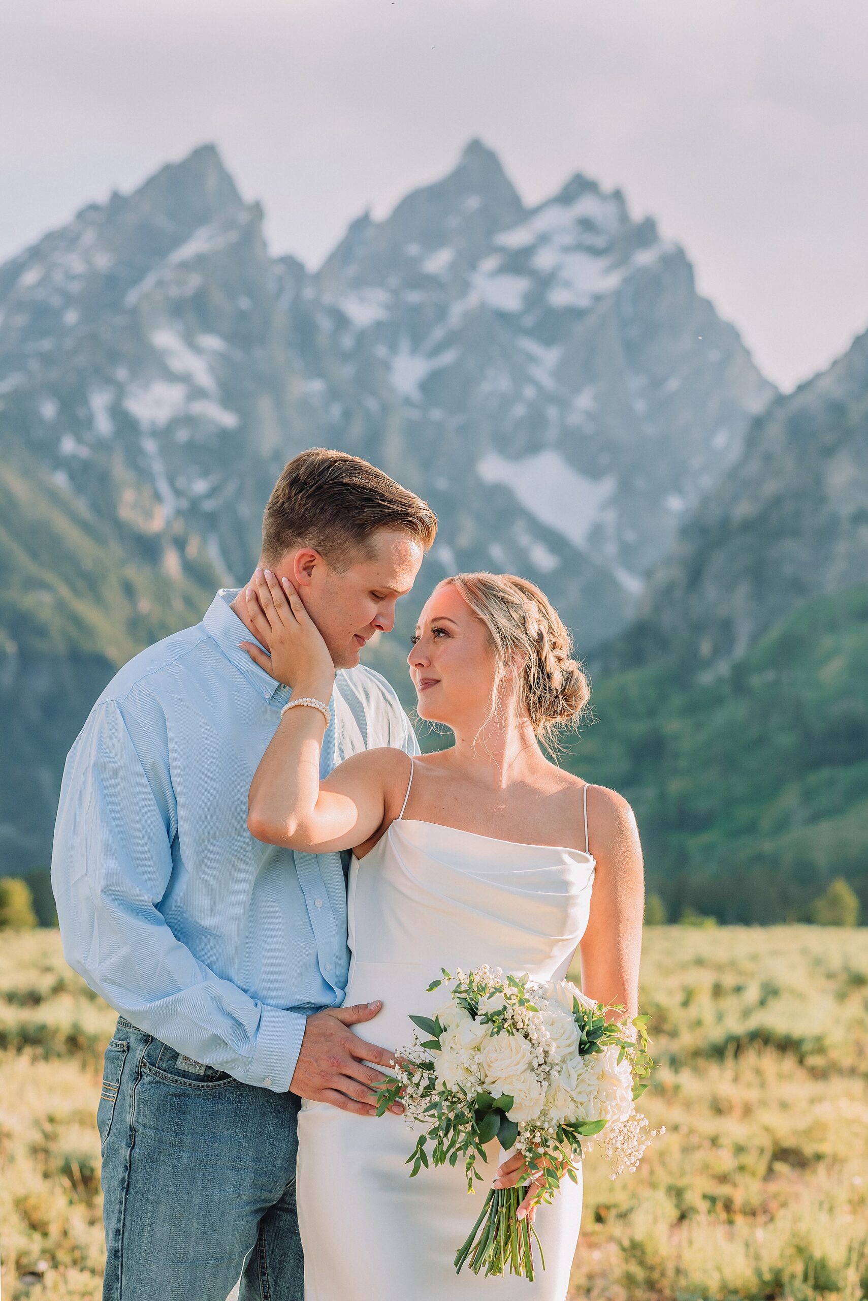 Jackson Hole Wedding Photography Cathedral Group Turnout couple portraits Jackson Hole elopement photographer for families Wyoming mountain elopement with children Summer Grand Teton elopement pictures