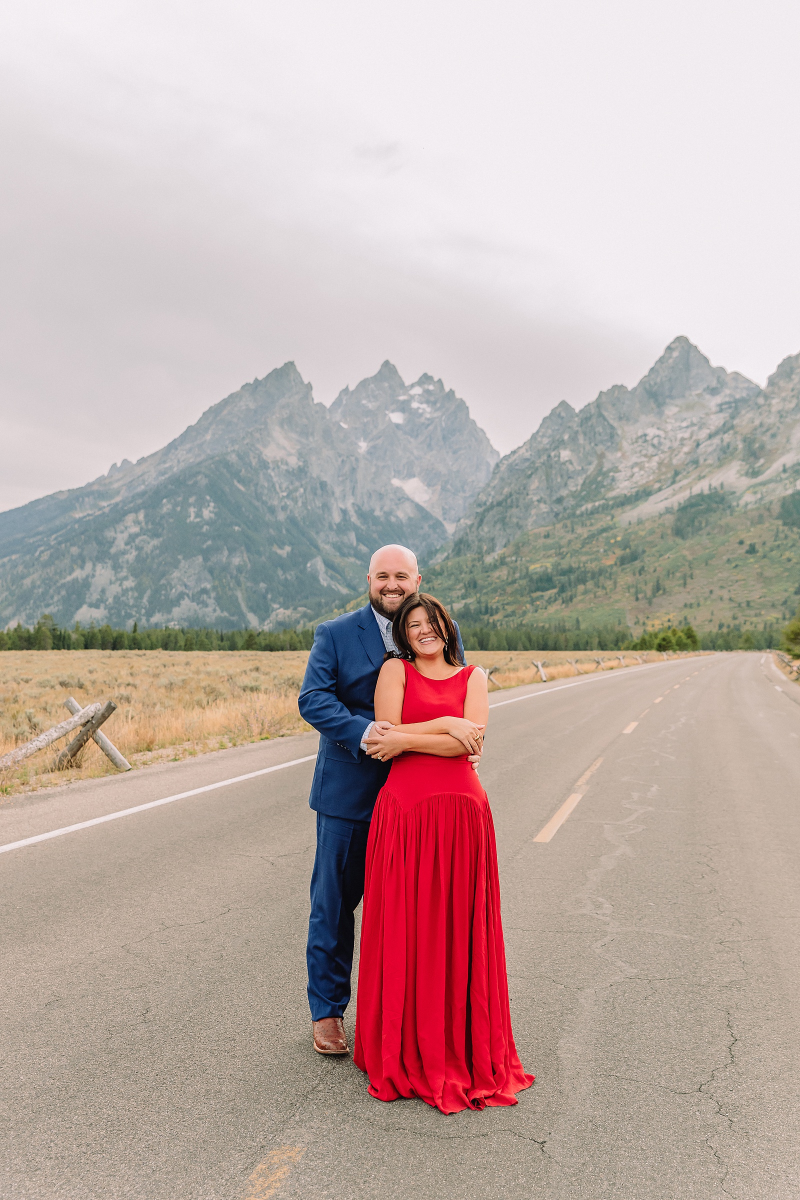 Cathedral View Turnout engagement photography Wyoming couples photographer Jackson Hole Cathedral View Turnout engagement photography dressy engagement session outfit ideas