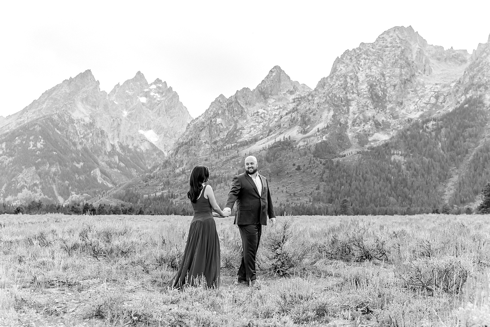 Cathedral View Turnout engagement photography Wyoming couples photographer Jackson Hole Cathedral View Turnout engagement photography dressy engagement session outfit ideas