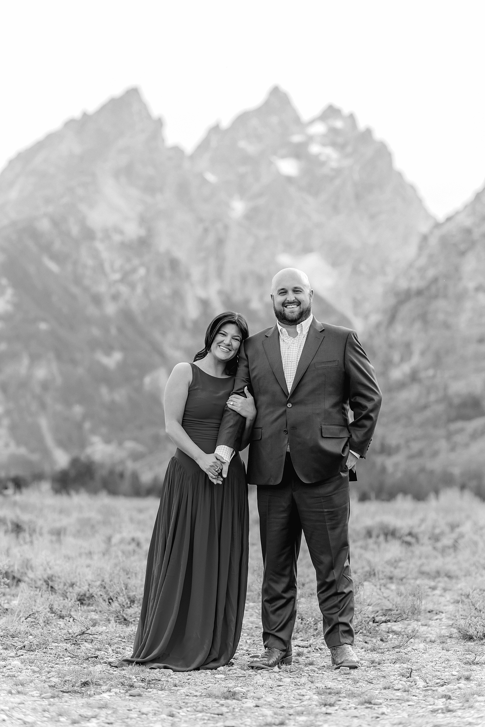 Cathedral View Turnout engagement photography Wyoming couples photographer Jackson Hole Cathedral View Turnout engagement photography dressy engagement session outfit ideas