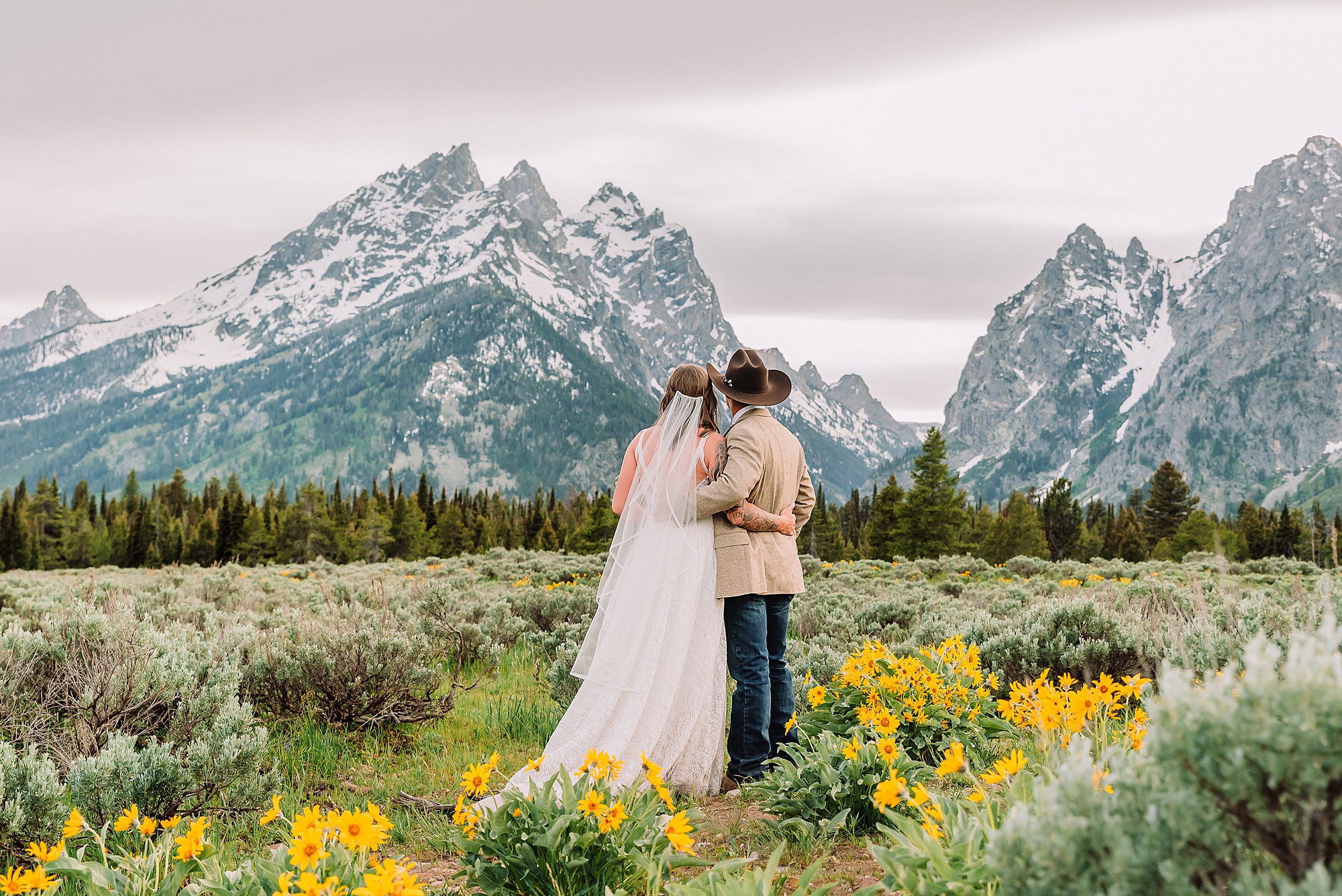 Cascade Canyon Turnout Wyoming wedding photographer Yellow wildflower wedding photos Jackson Hole Wyoming Jackson Hole wedding photographer