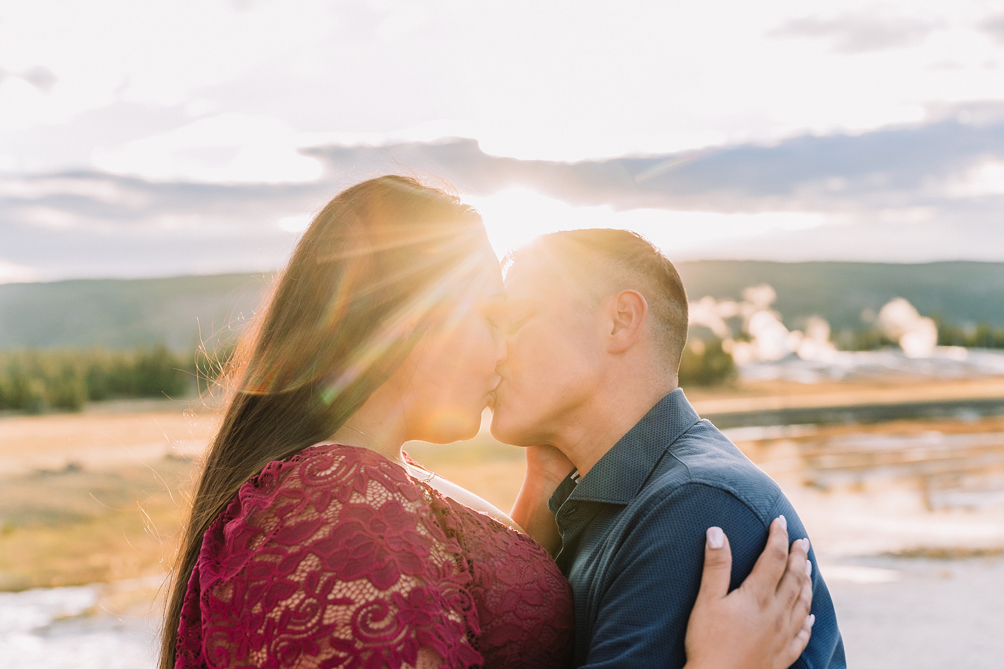 Yellowstone engagement photos at Castle Geyser Old Faithful Inn engagement session Upper Geyser Basin engagement photography Yellowstone hot springs engagement session Yellowstone Engagement Photographer