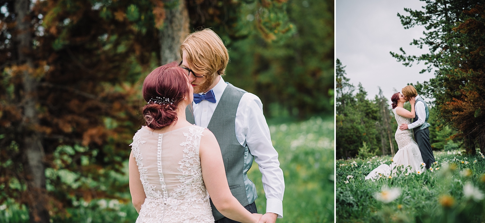 engaged couple seeing one another before elopement during first look