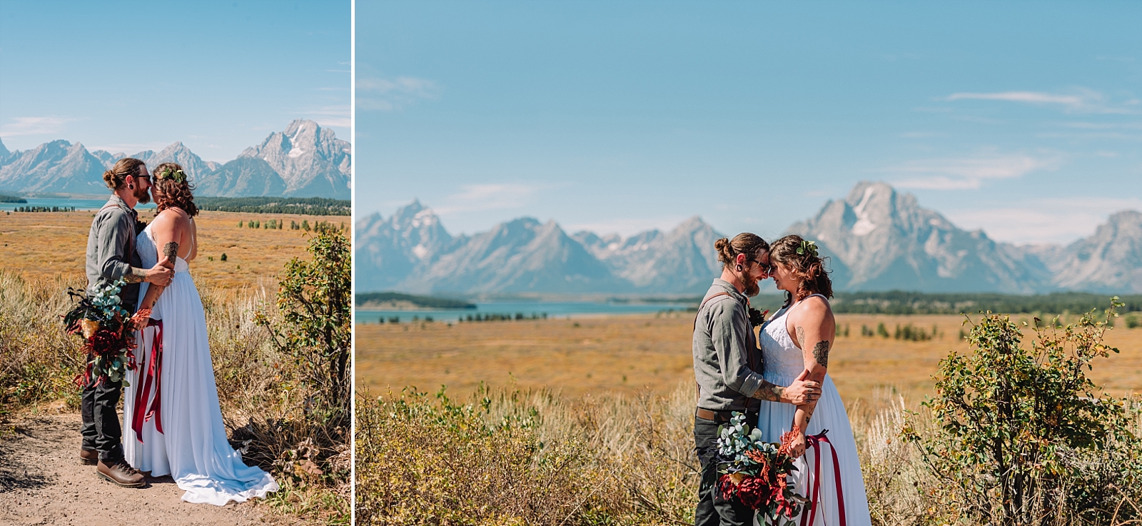 bride and groom in the teton mountains