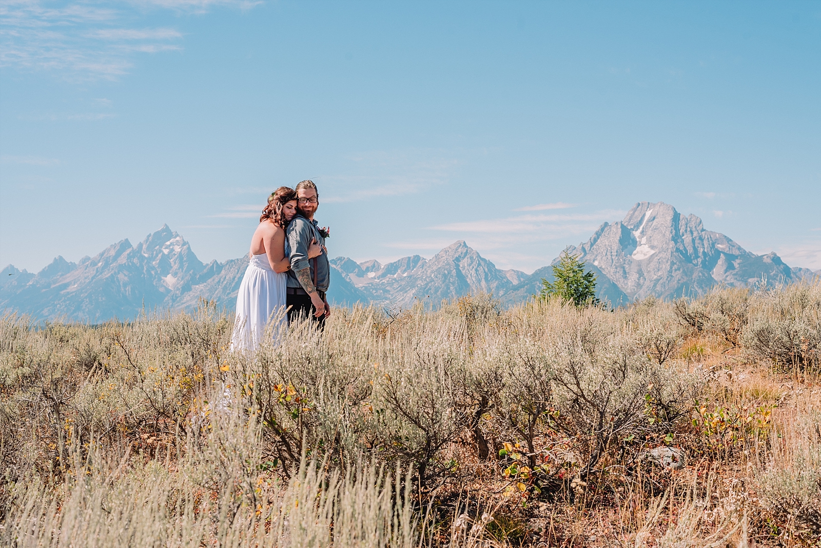 bride and groom in the teton mountains outdoor romantic elopement