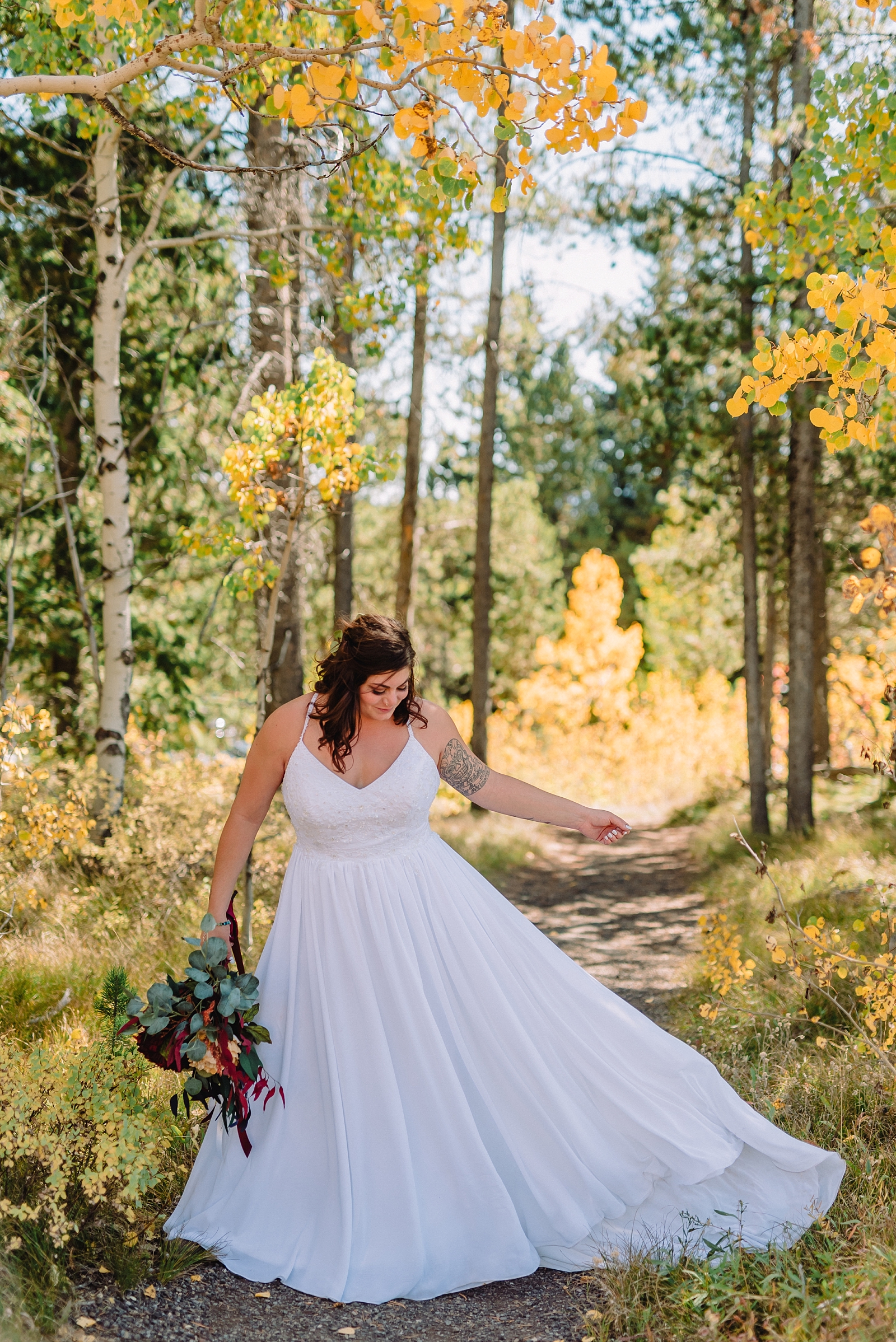 bride and groom outdoor fall wedding wyoming