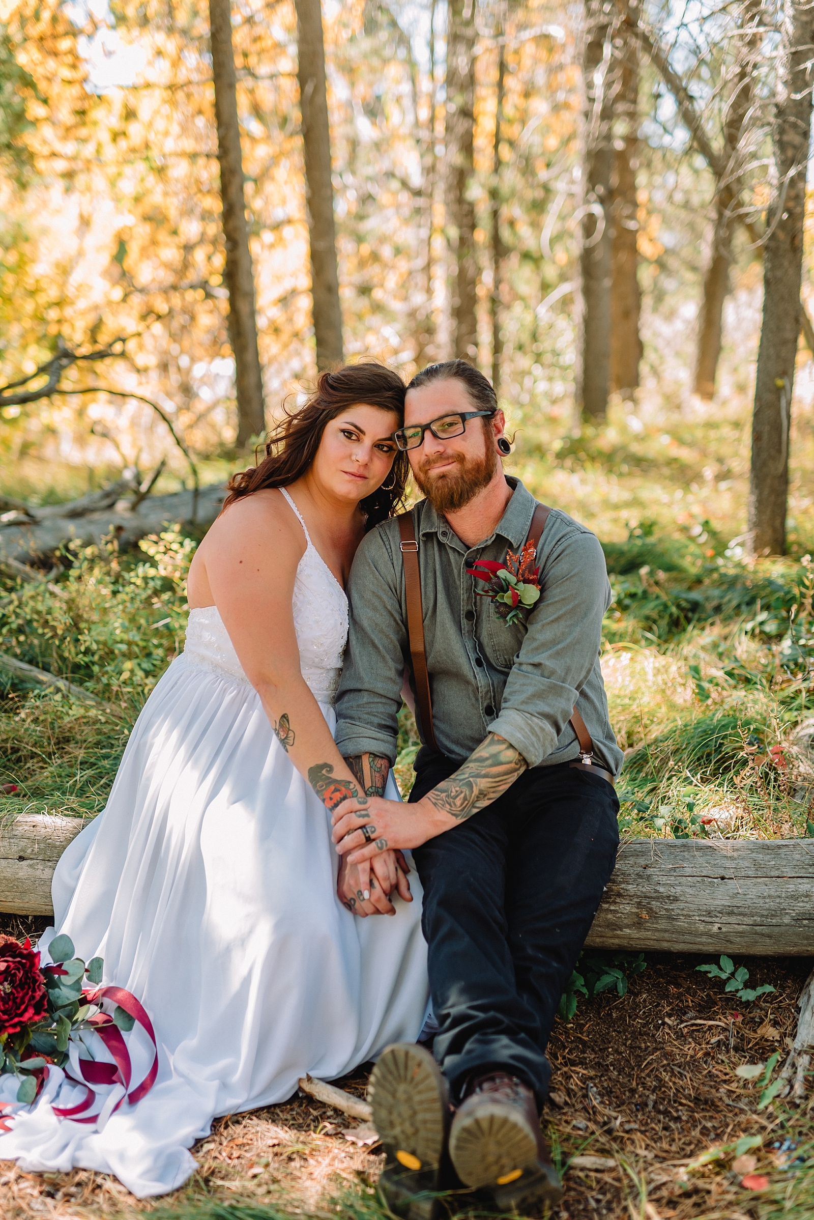 bride and groom outdoor fall wedding wyoming elopement