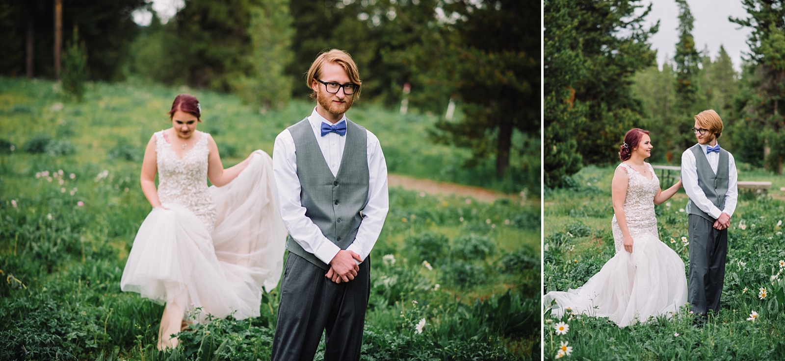spring meadow bride and groom first look