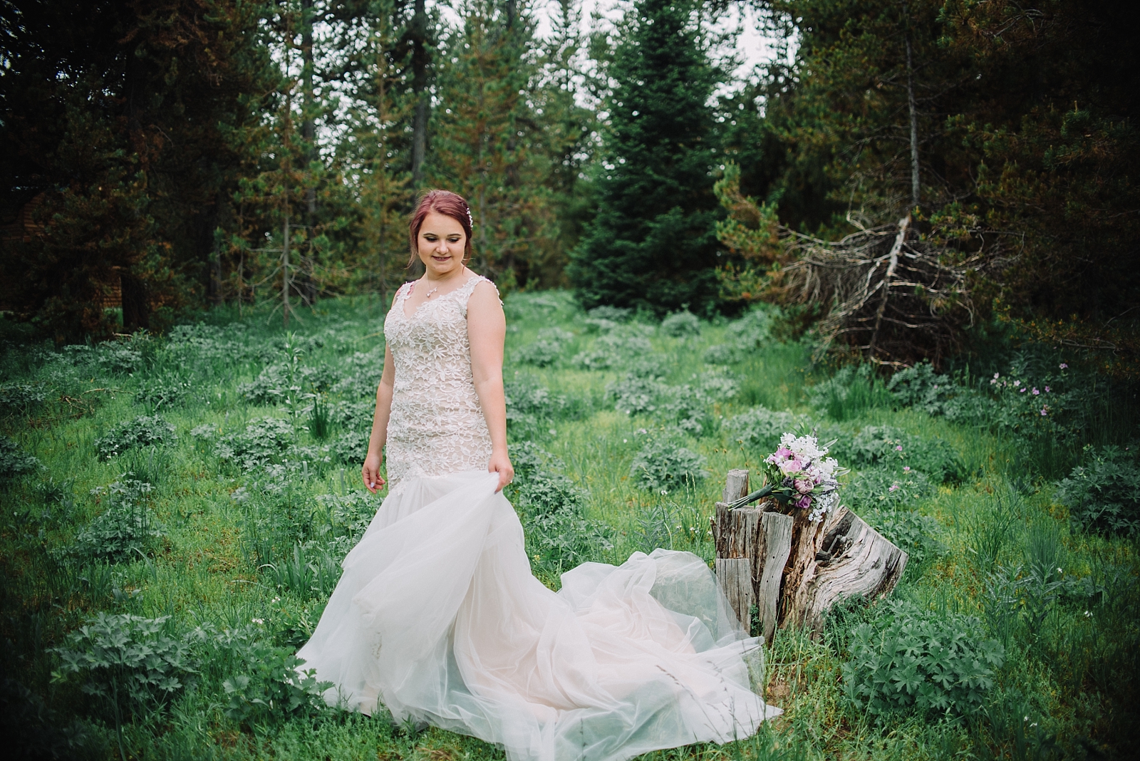 bridal portrait wedding forest adventurous