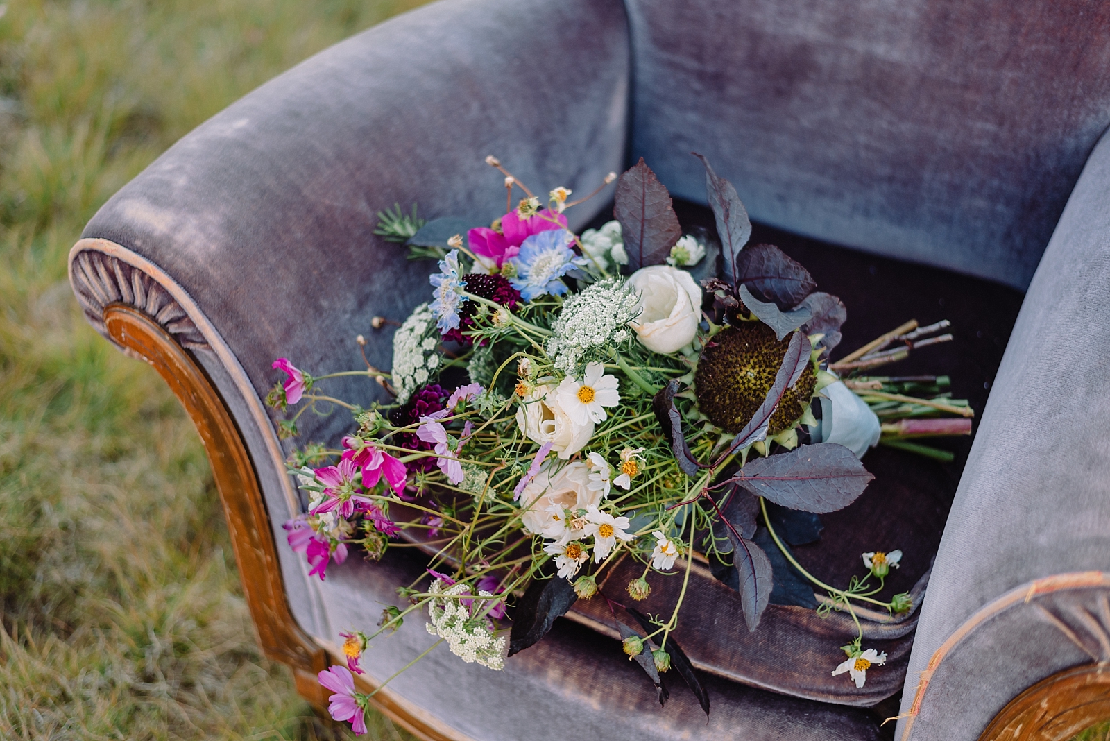 wedding bouquet in chair