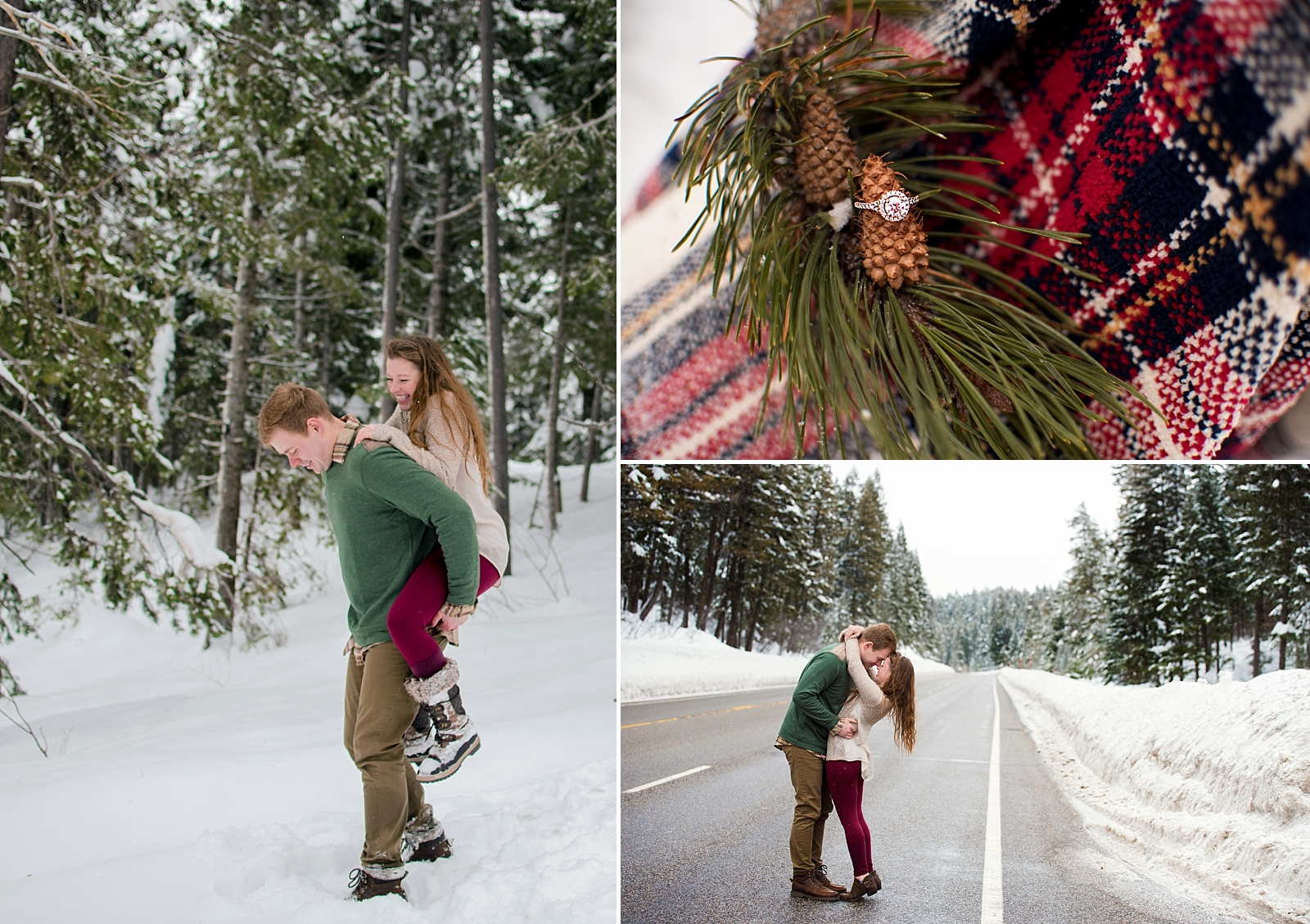 couple in the snow winter engagement photos