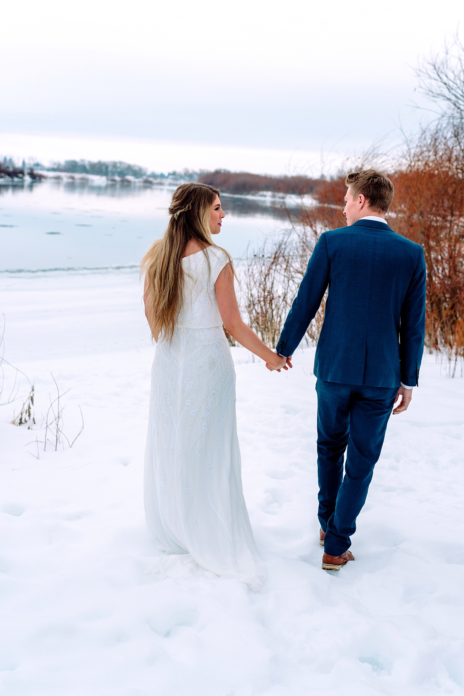 bride and groom winter wonderland wedding elopement