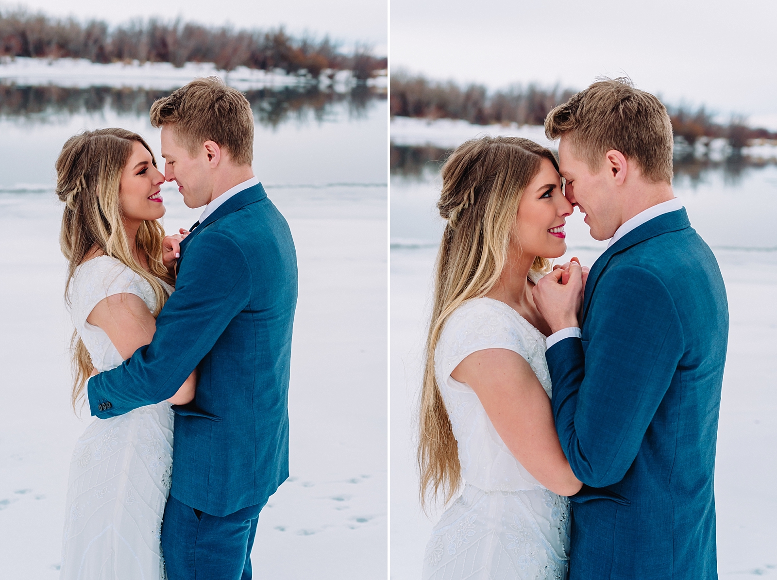 romantic and intimate winter wedding bride and groom