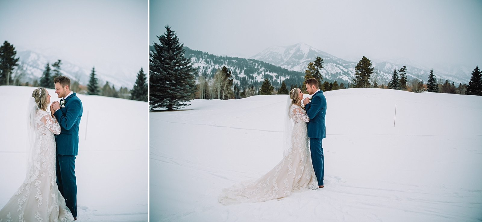 bride and groom winter wedding jackson hole teton pines