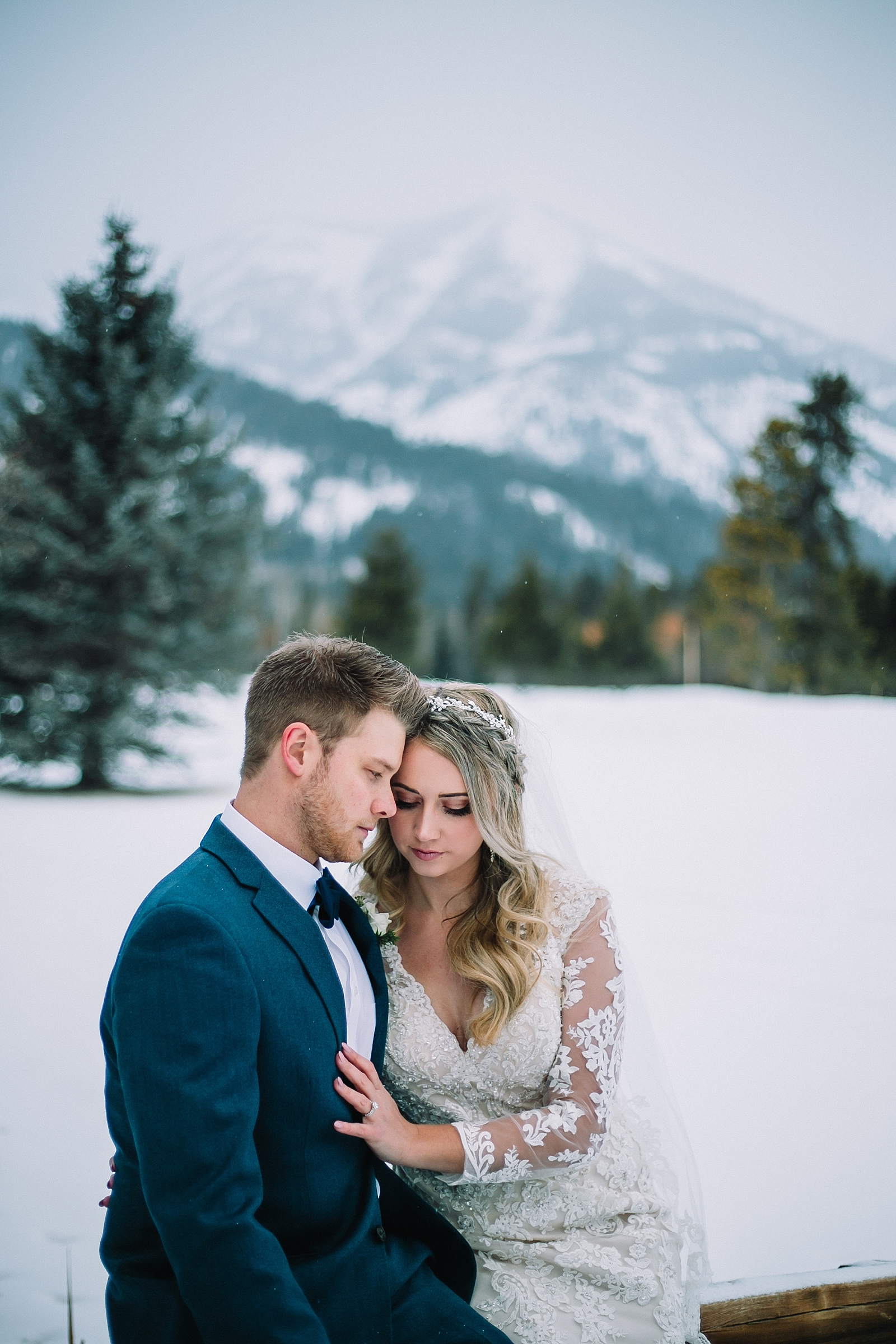 romantic couple wedding bride and groom jackson hole snow adventurous classy