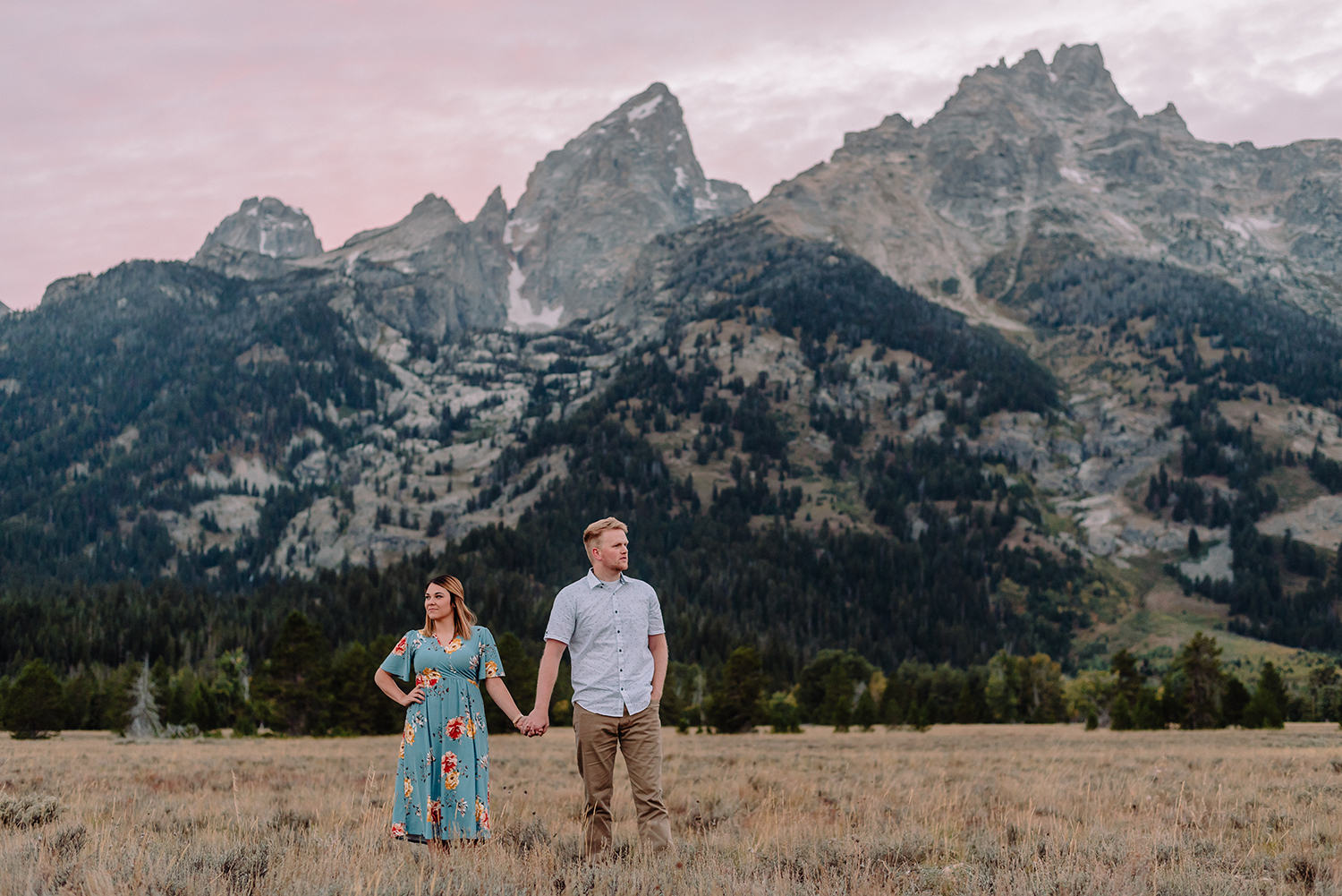 engaged couple in the tetons