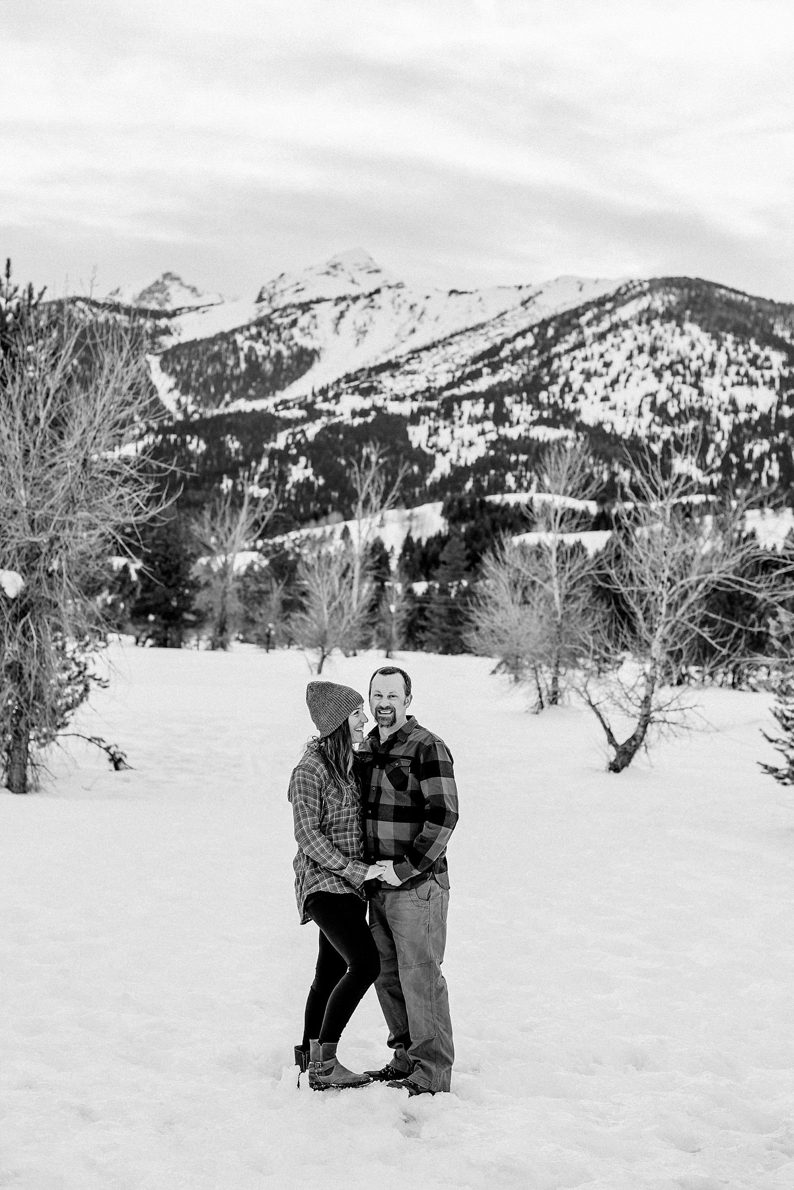 grand teton national park winter couple portraits