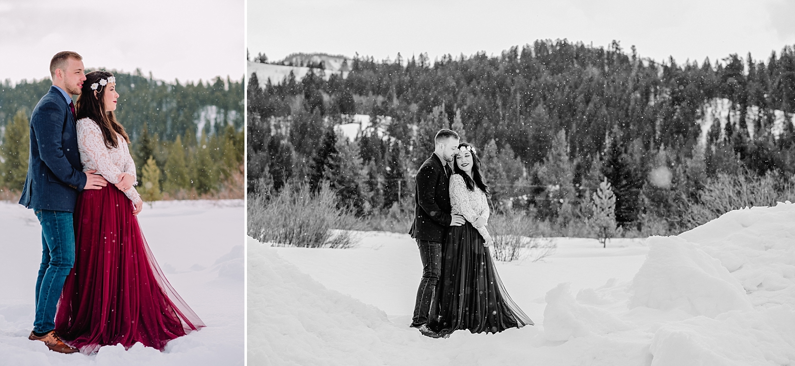 Romantic adventurous couple winter wedding grand teton national park