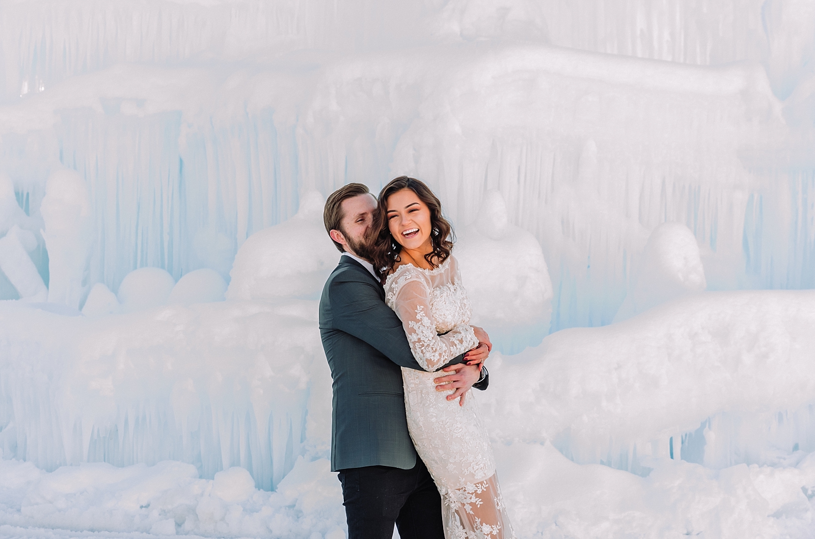 wedding couple twirl at ice palace